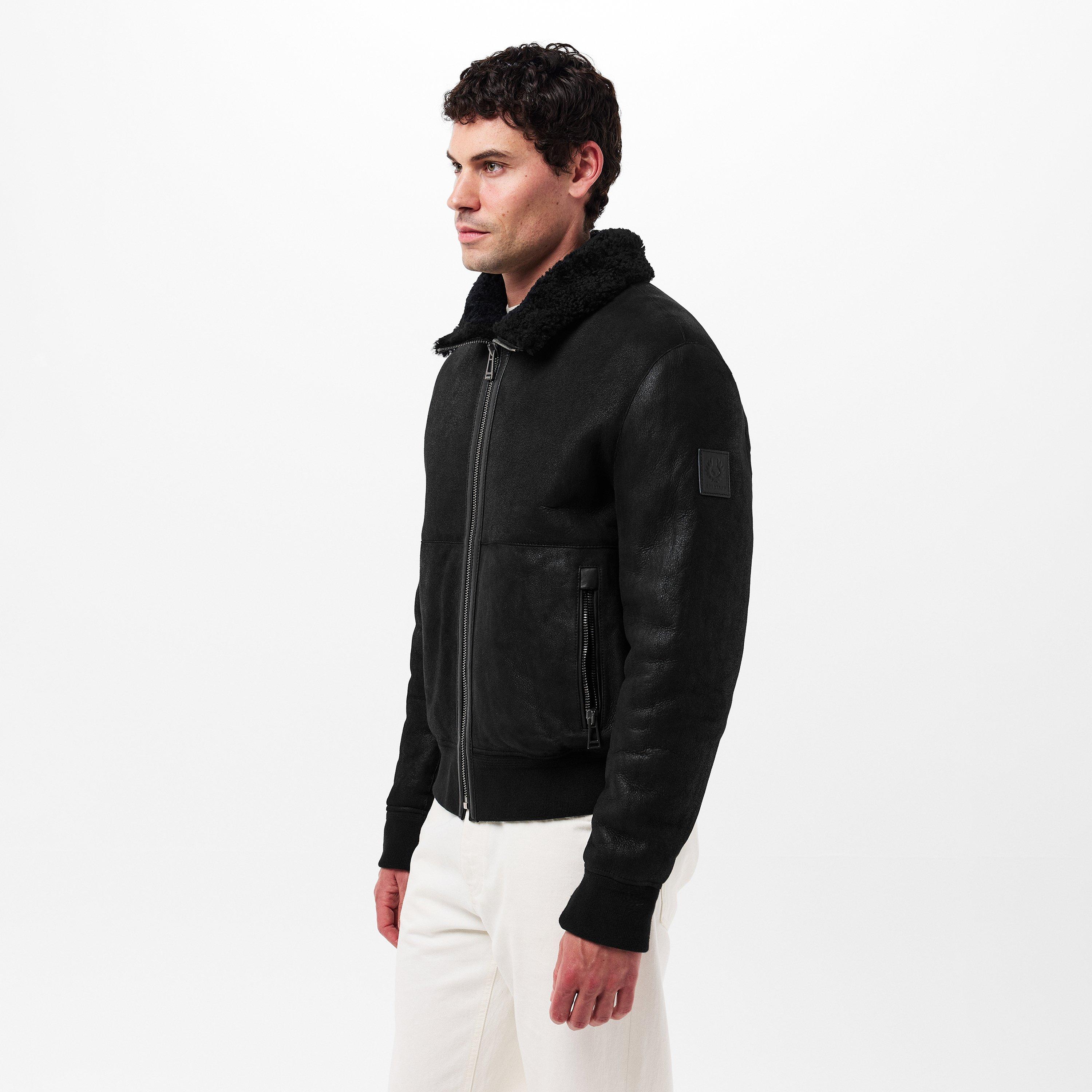 Black - Belstaff - Men's Trace Weathered Adjustable Collar Aviator Jacket - 3