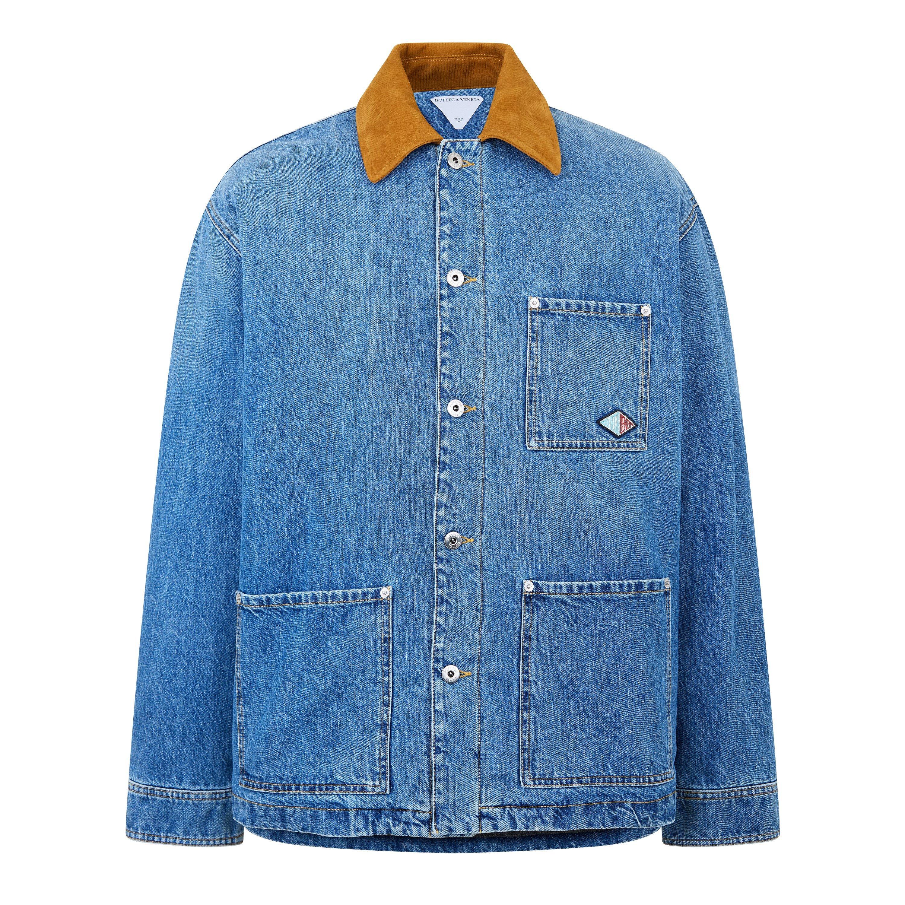 Blue - Bottega Veneta - Men's Blouson Cotton Long Sleeve Suede Collar Denim Jacket - 1