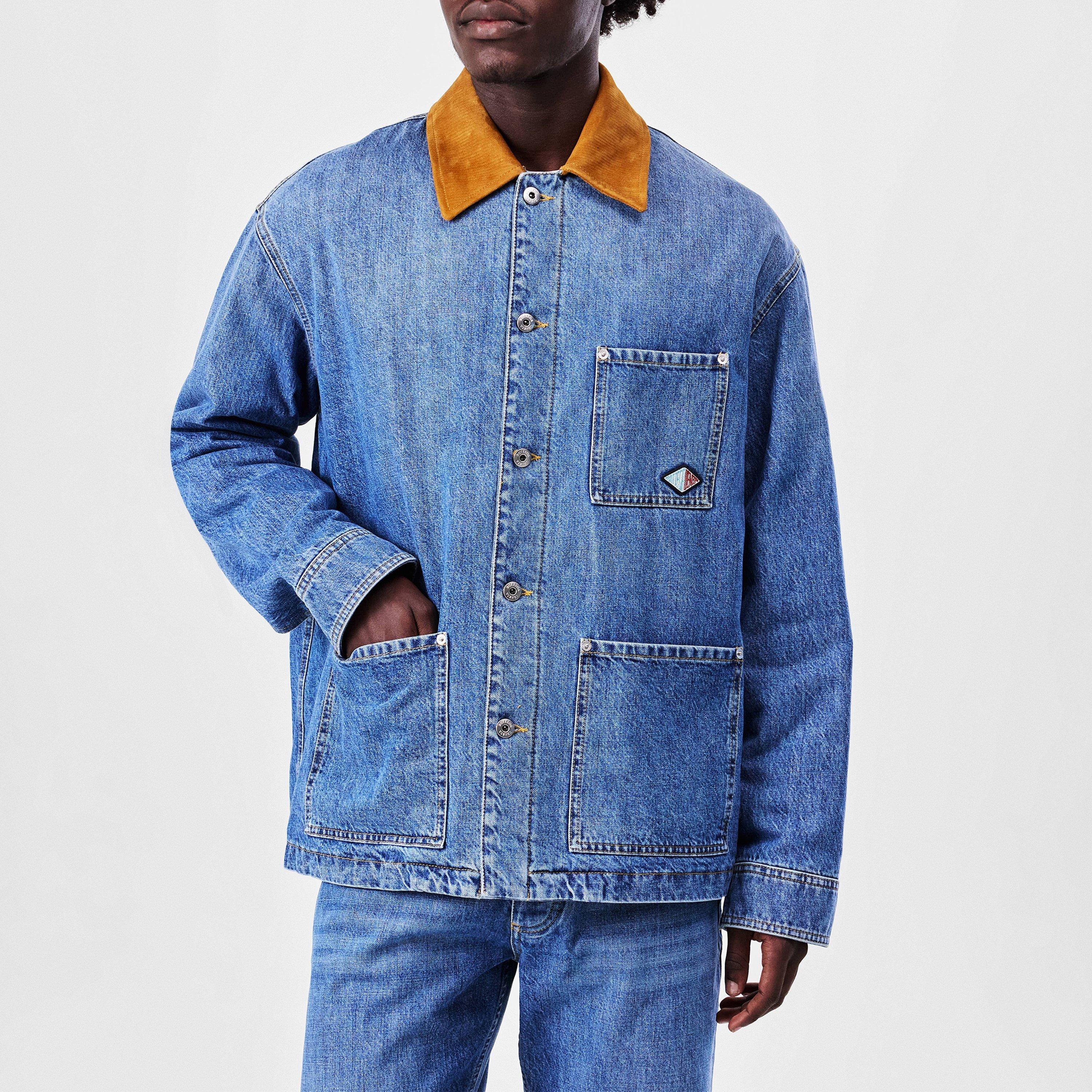 Blue - Bottega Veneta - Men's Blouson Cotton Long Sleeve Suede Collar Denim Jacket - 3