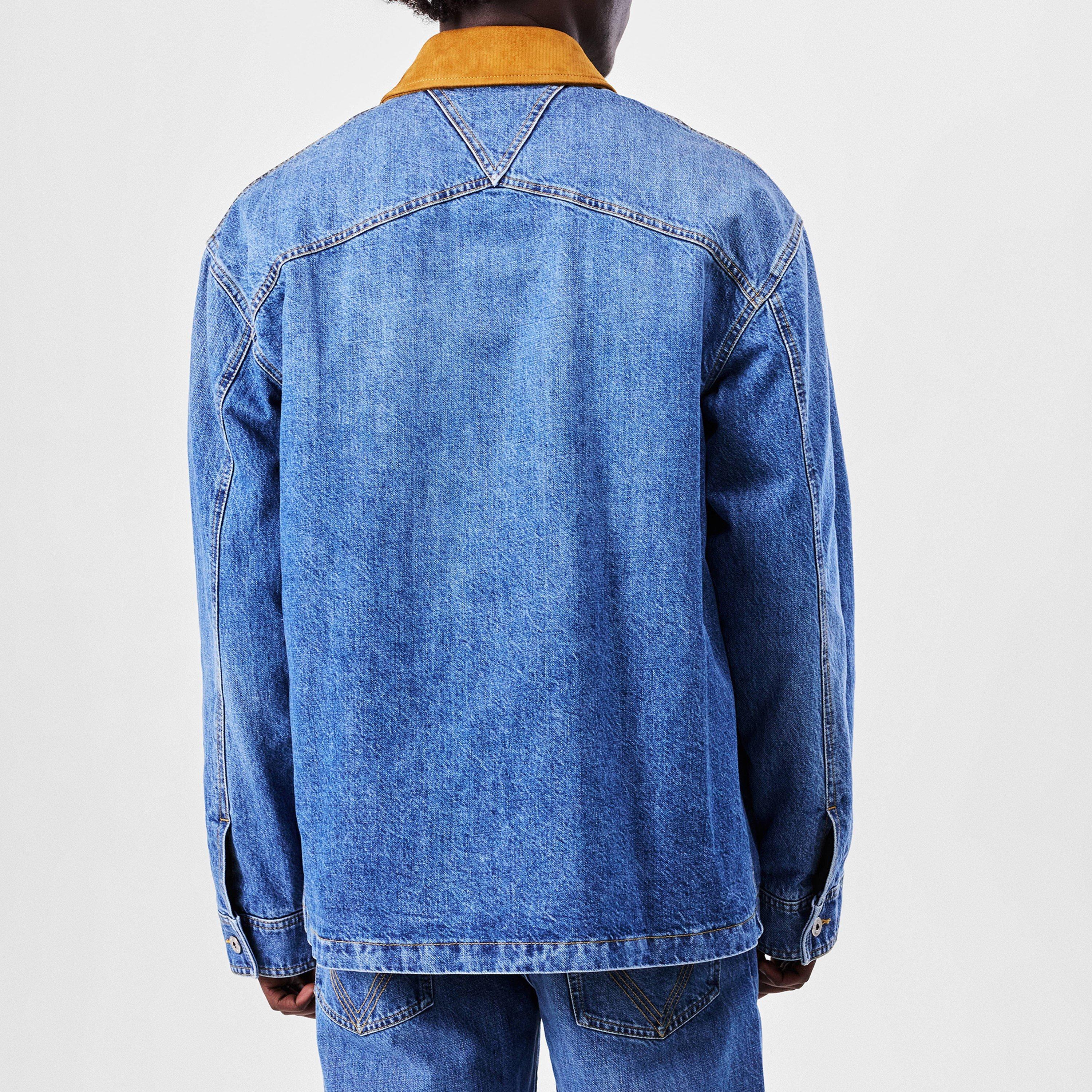 Blue - Bottega Veneta - Men's Blouson Cotton Long Sleeve Suede Collar Denim Jacket - 4