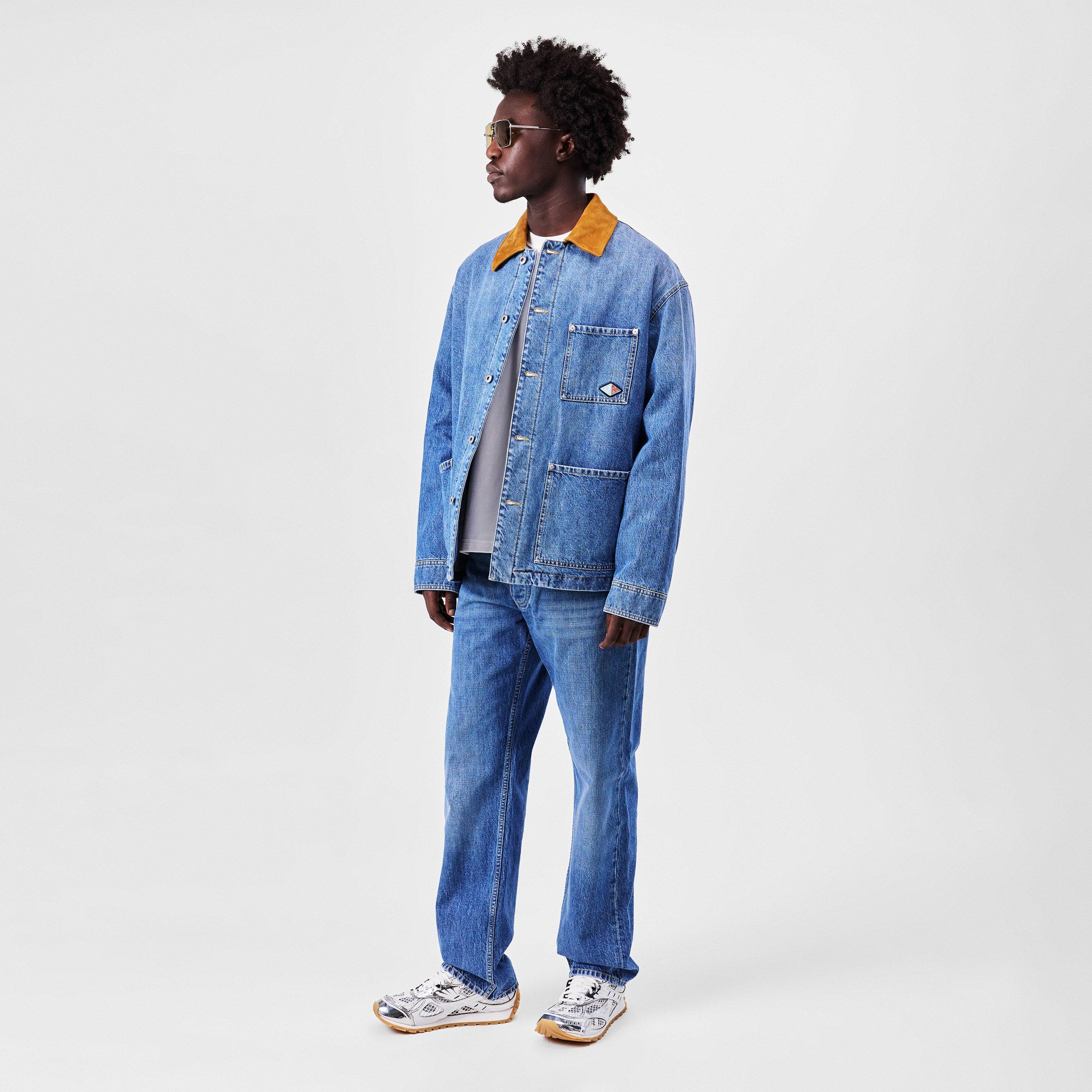 Blue - Bottega Veneta - Men's Blouson Cotton Long Sleeve Suede Collar Denim Jacket - 6