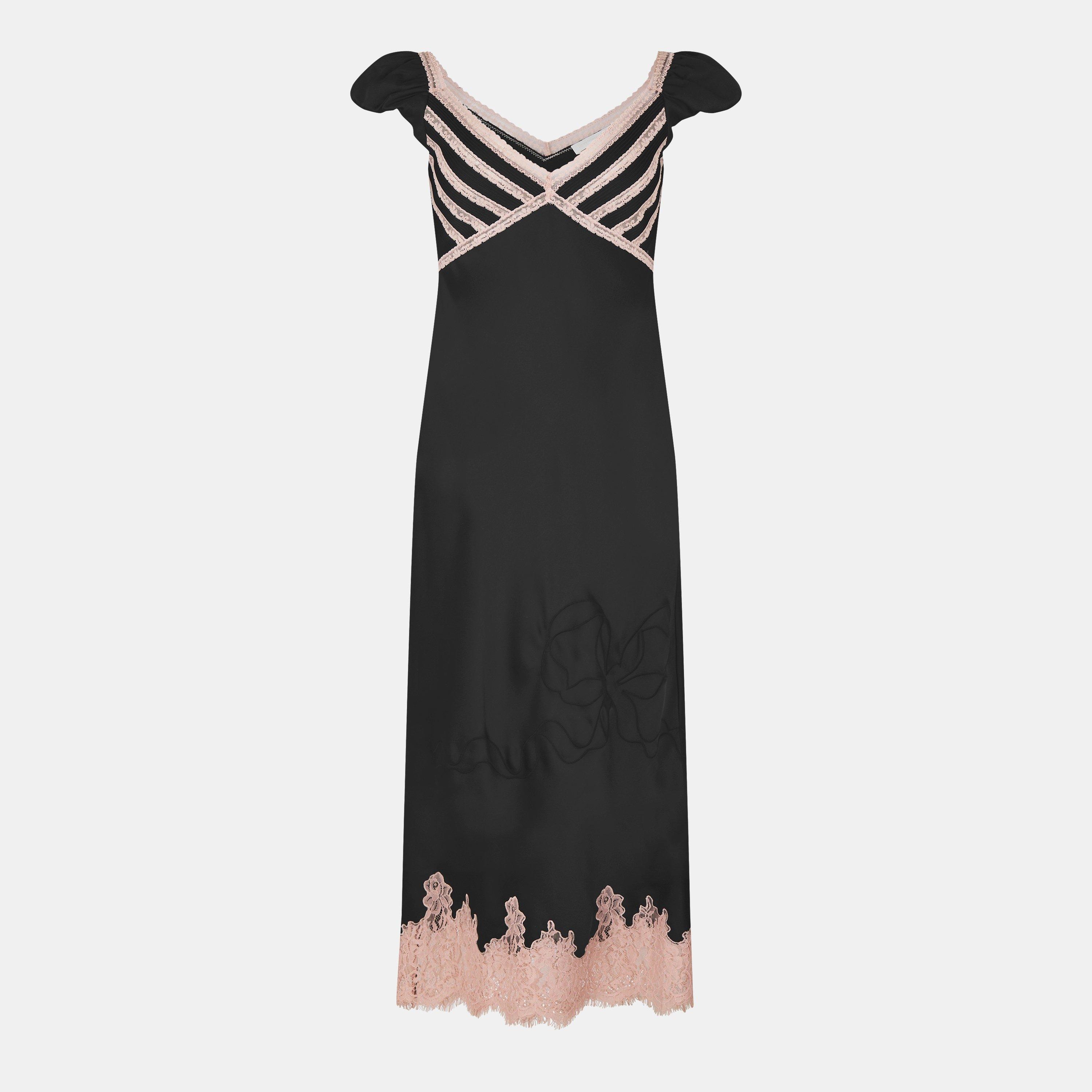 Black - LoveshackFancy - Brinkley Satin Midi Dress - 1