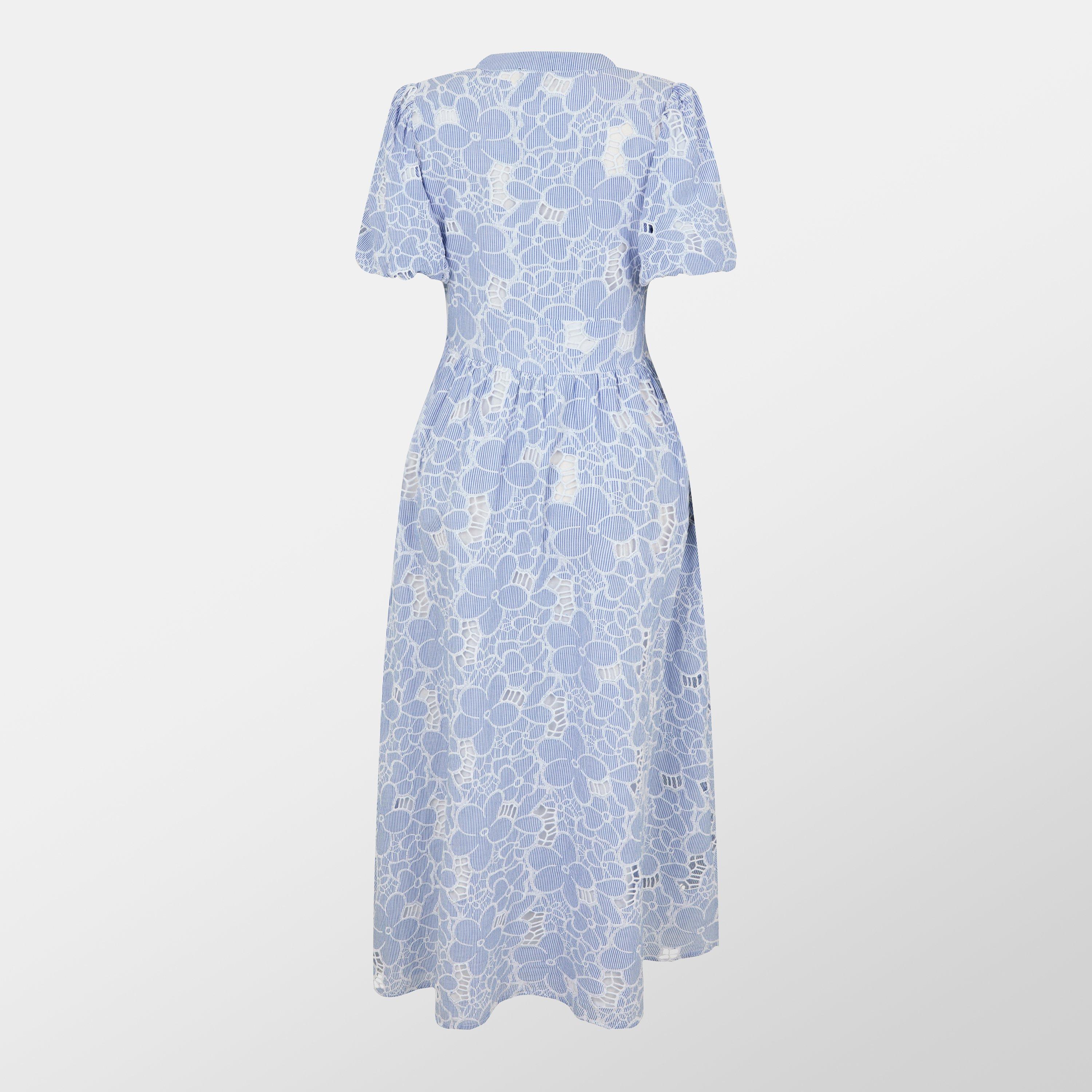 Blue - Nobodys Child - Stripe Floral Embroidered Starlight Midi Dress - 2