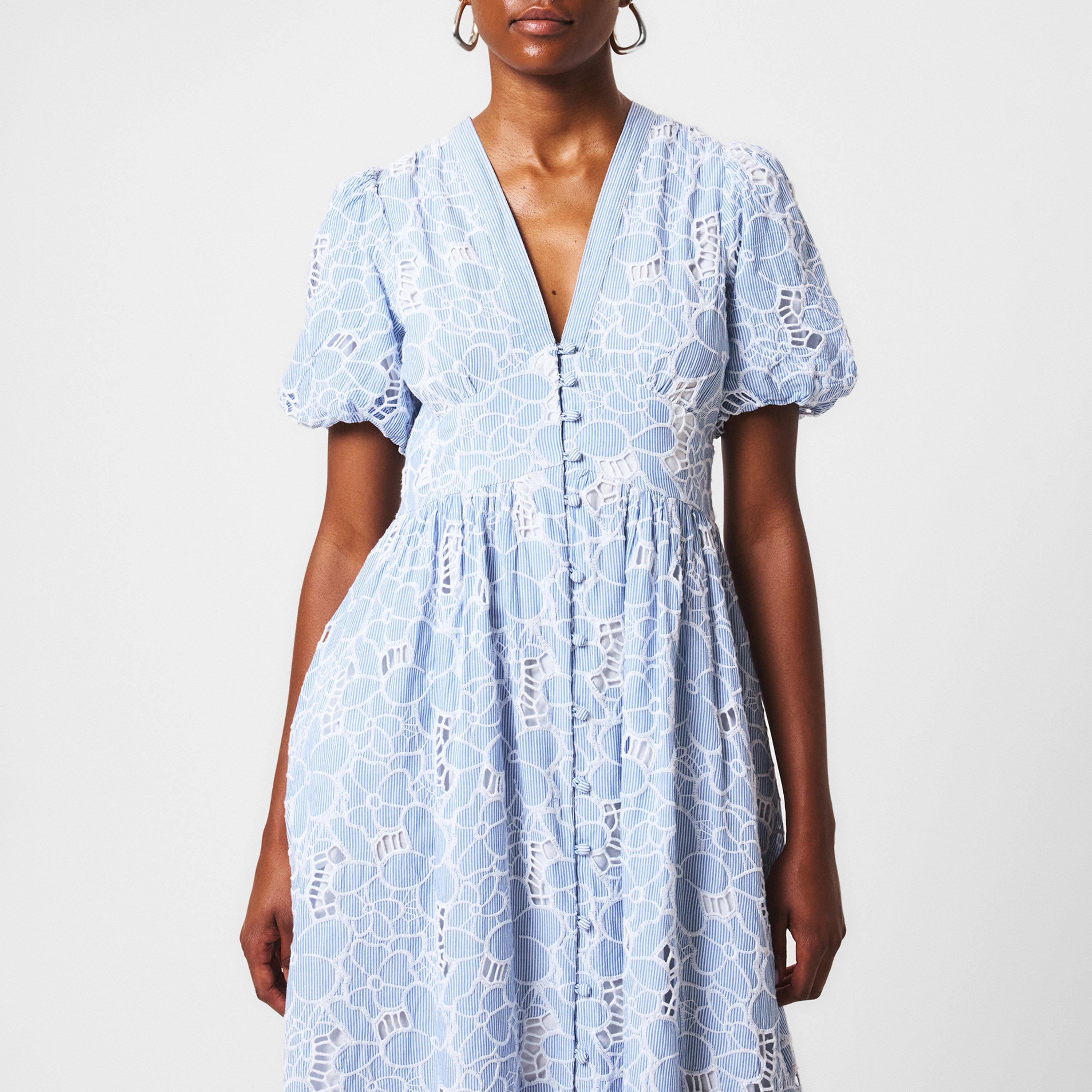 Blue - Nobodys Child - Stripe Floral Embroidered Starlight Midi Dress - 3