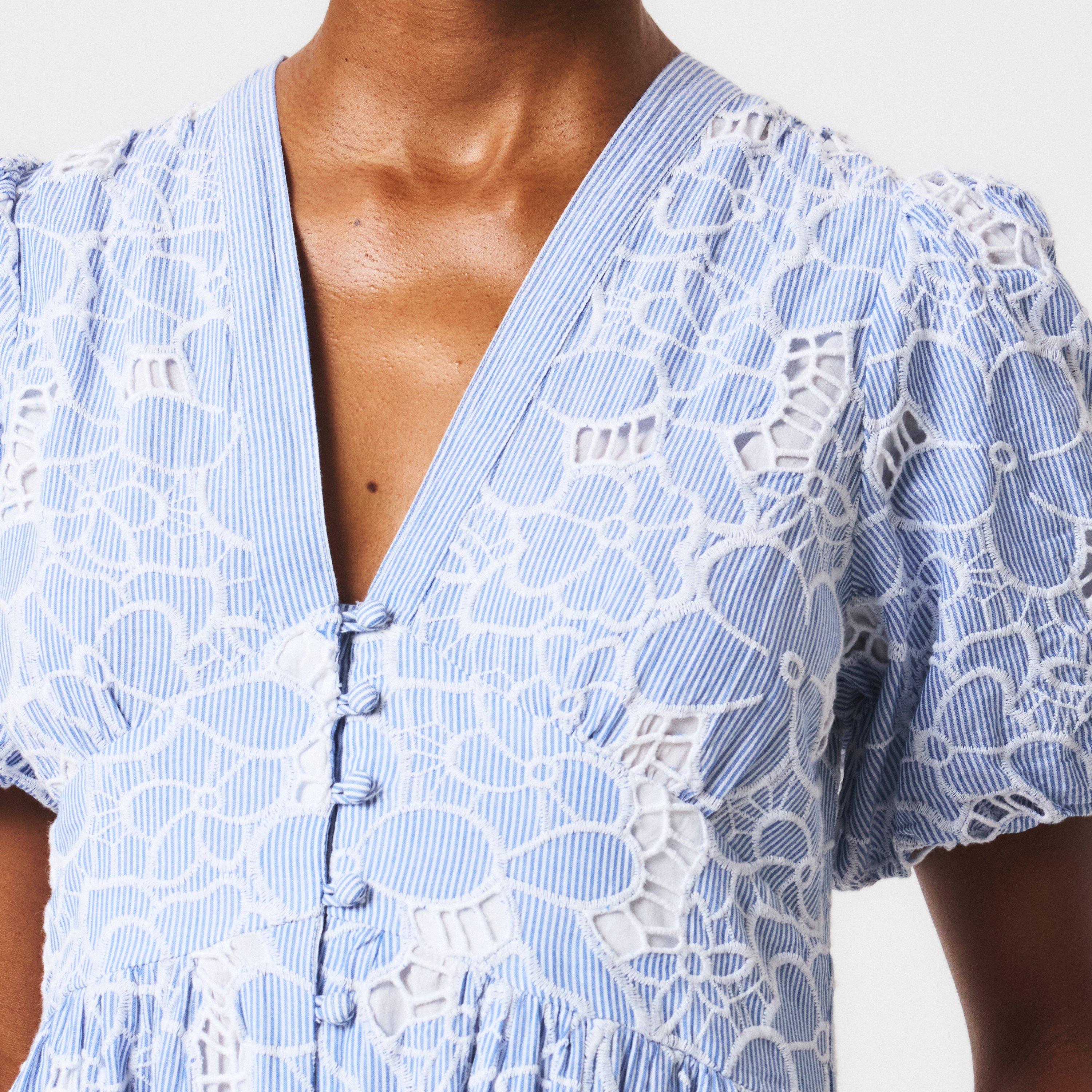 Blue - Nobodys Child - Stripe Floral Embroidered Starlight Midi Dress - 5