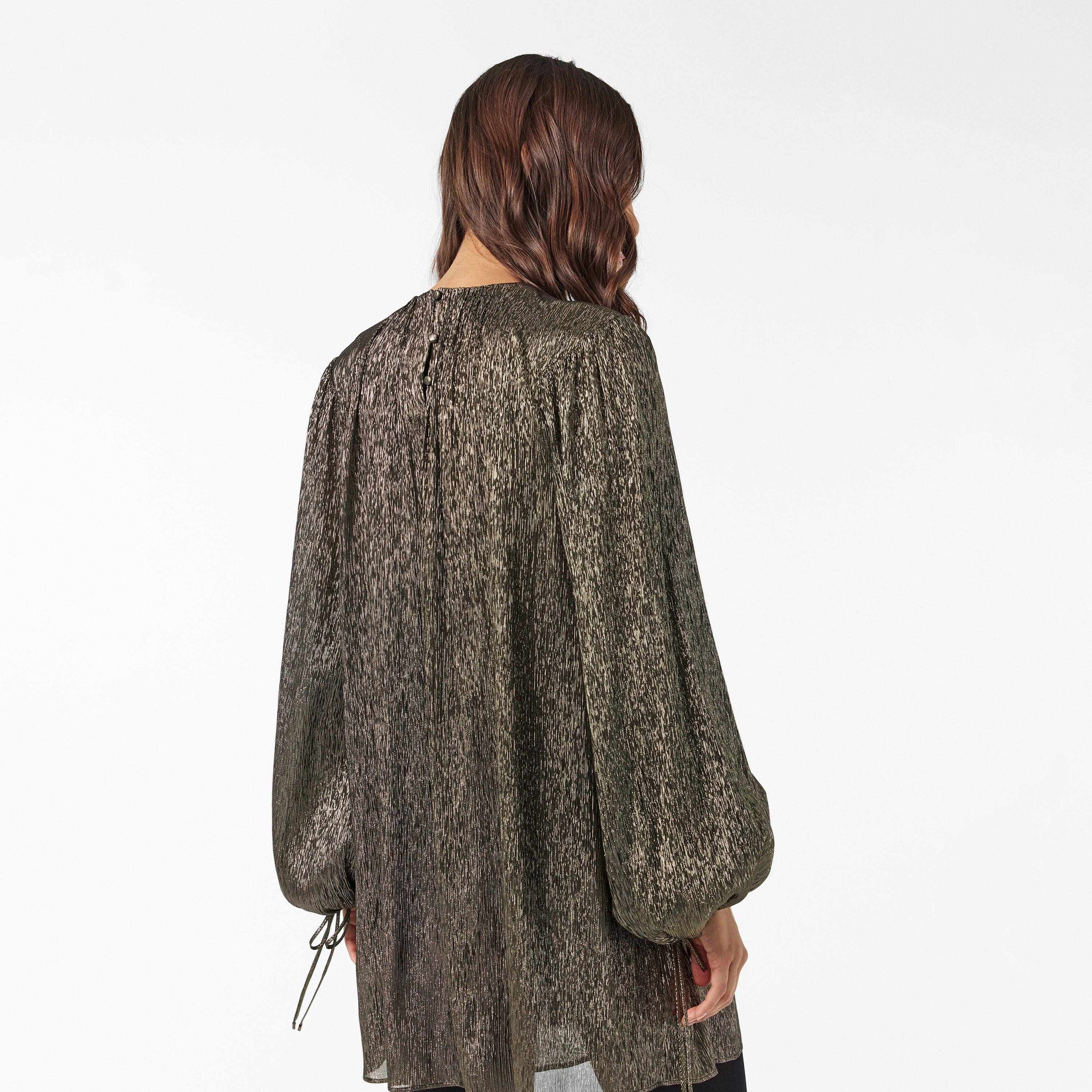 Black/Gold - Chloe - Balloon Sleeve Silk Blend Mini Dress - 4