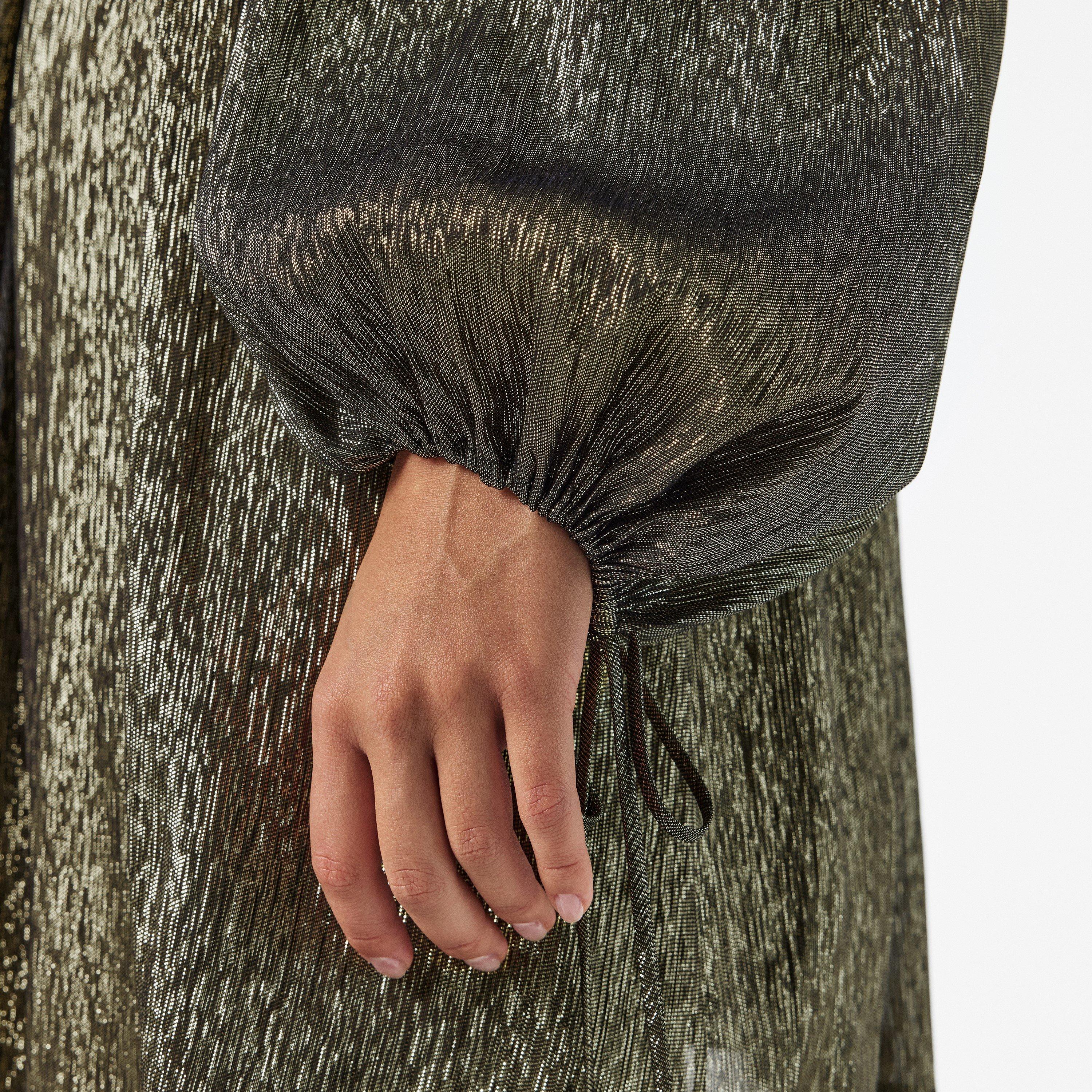 Black/Gold - Chloe - Balloon Sleeve Silk Blend Mini Dress - 5