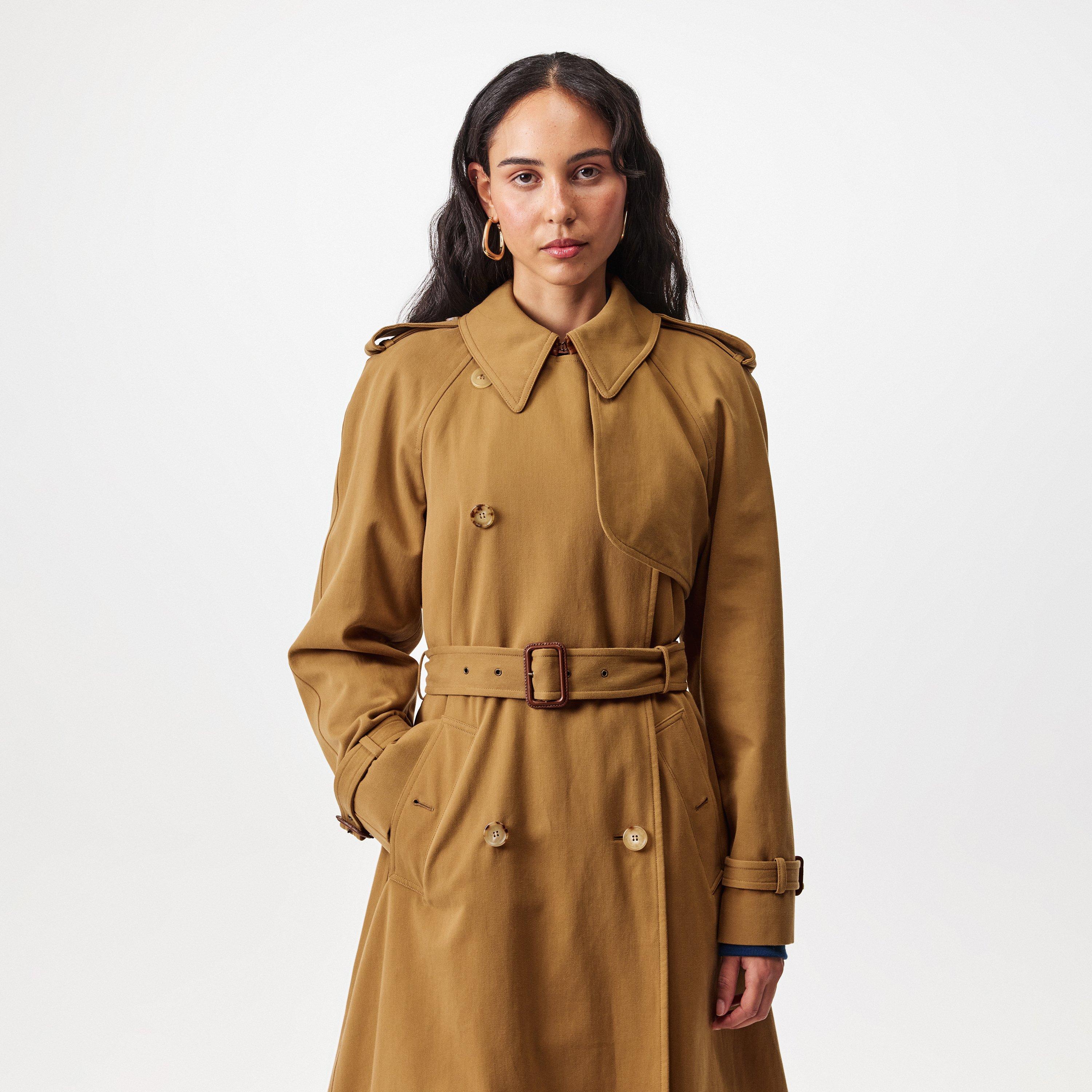 Past Khaki - Chloe - Women's Cape Cotton Horn Button Calf Length Long Sleeve Trench Coat - 3