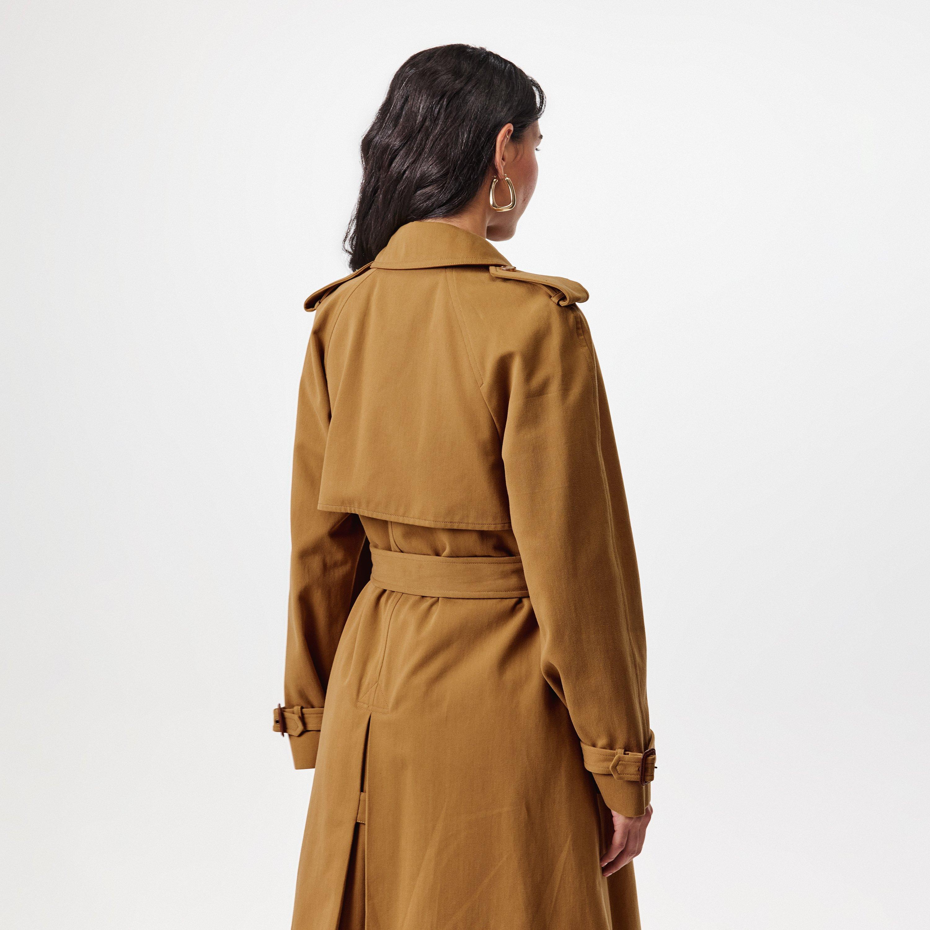 Past Khaki - Chloe - Women's Cape Cotton Horn Button Calf Length Long Sleeve Trench Coat - 4