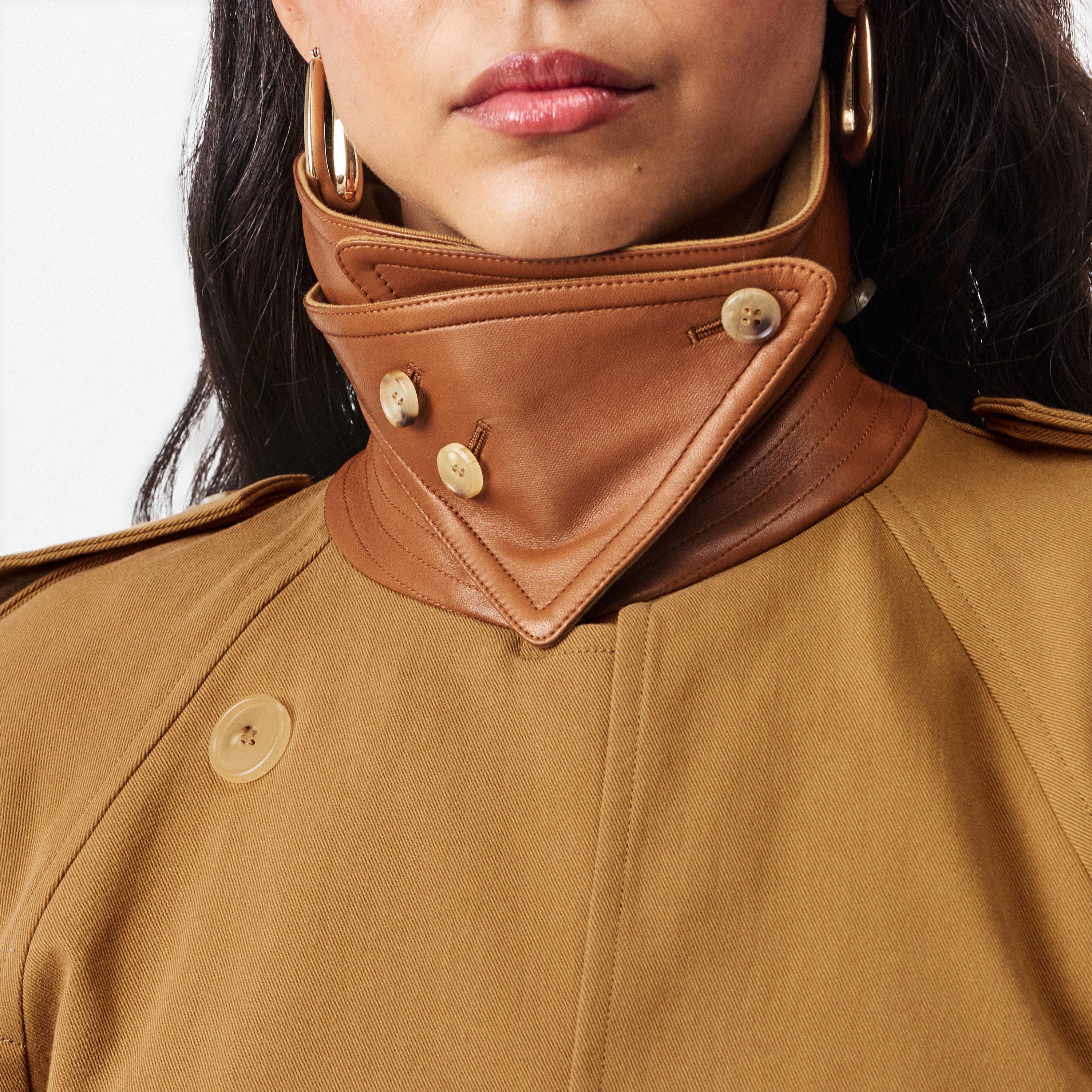 Past Khaki - Chloe - Women's Cape Cotton Horn Button Calf Length Long Sleeve Trench Coat - 5