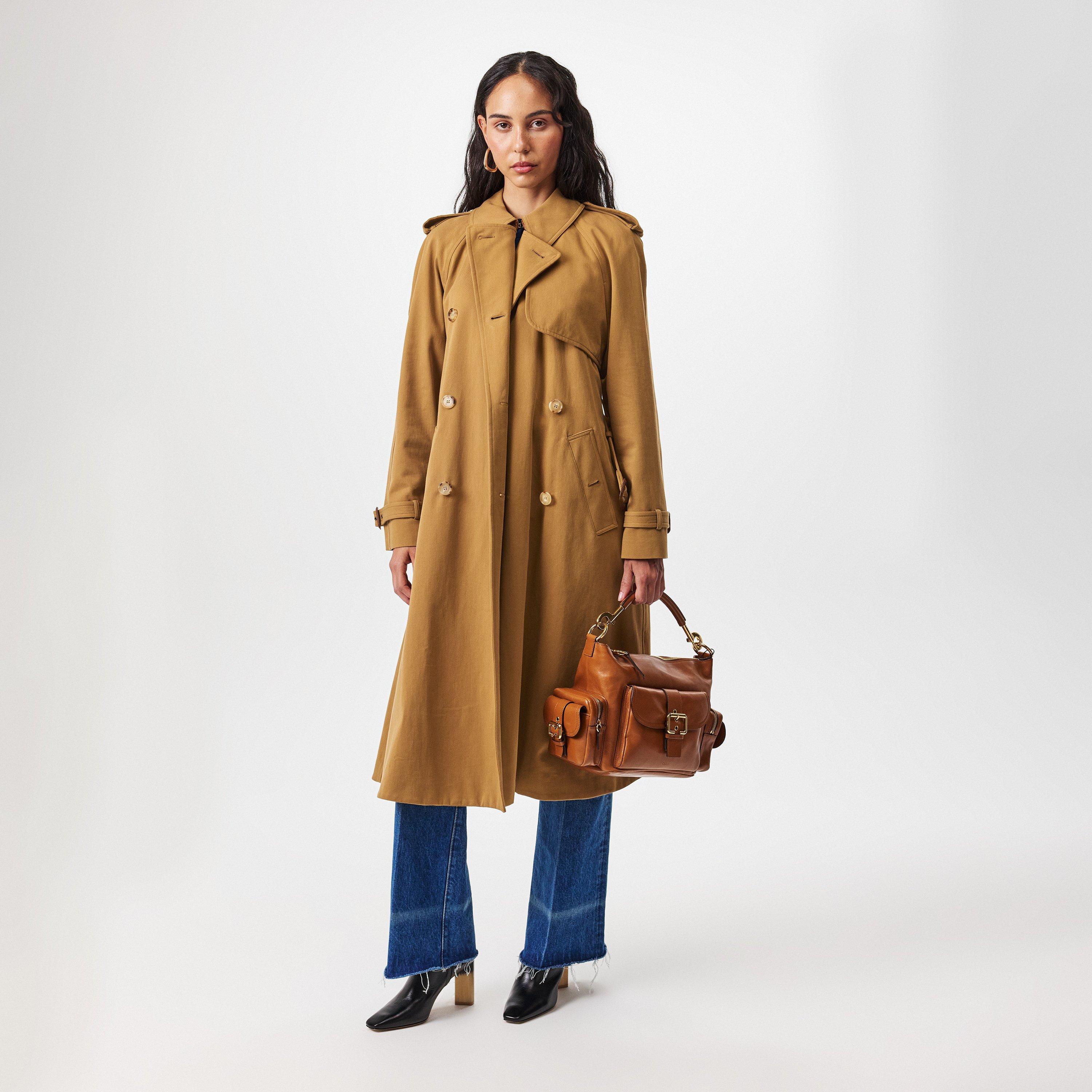 Past Khaki - Chloe - Women's Cape Cotton Horn Button Calf Length Long Sleeve Trench Coat - 6