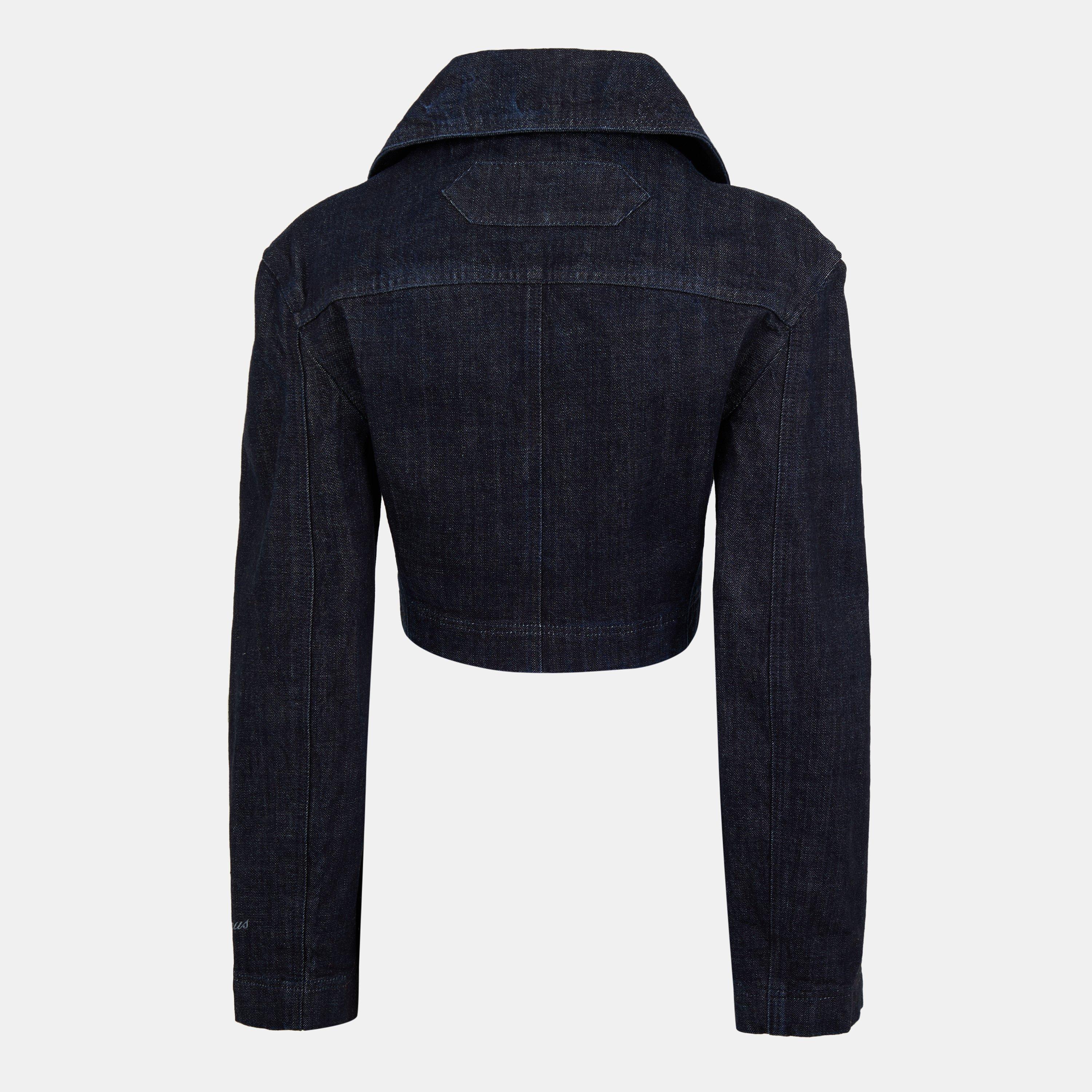 Dark Navy - Jacquemus - Women's Marino Cotton Cropped Long Sleeve Denim Jacket - 2