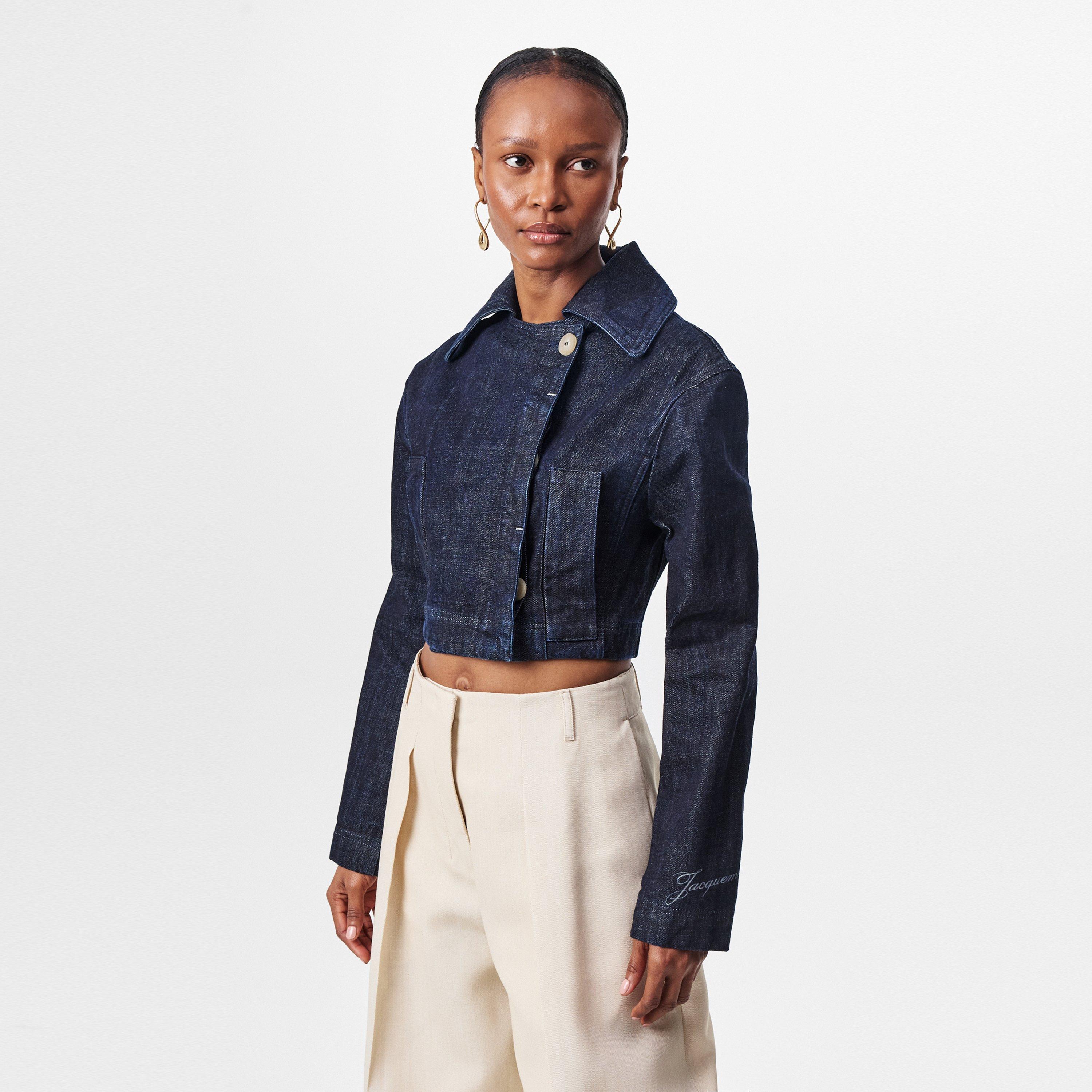 Dark Navy - Jacquemus - Women's Marino Cotton Cropped Long Sleeve Denim Jacket - 3