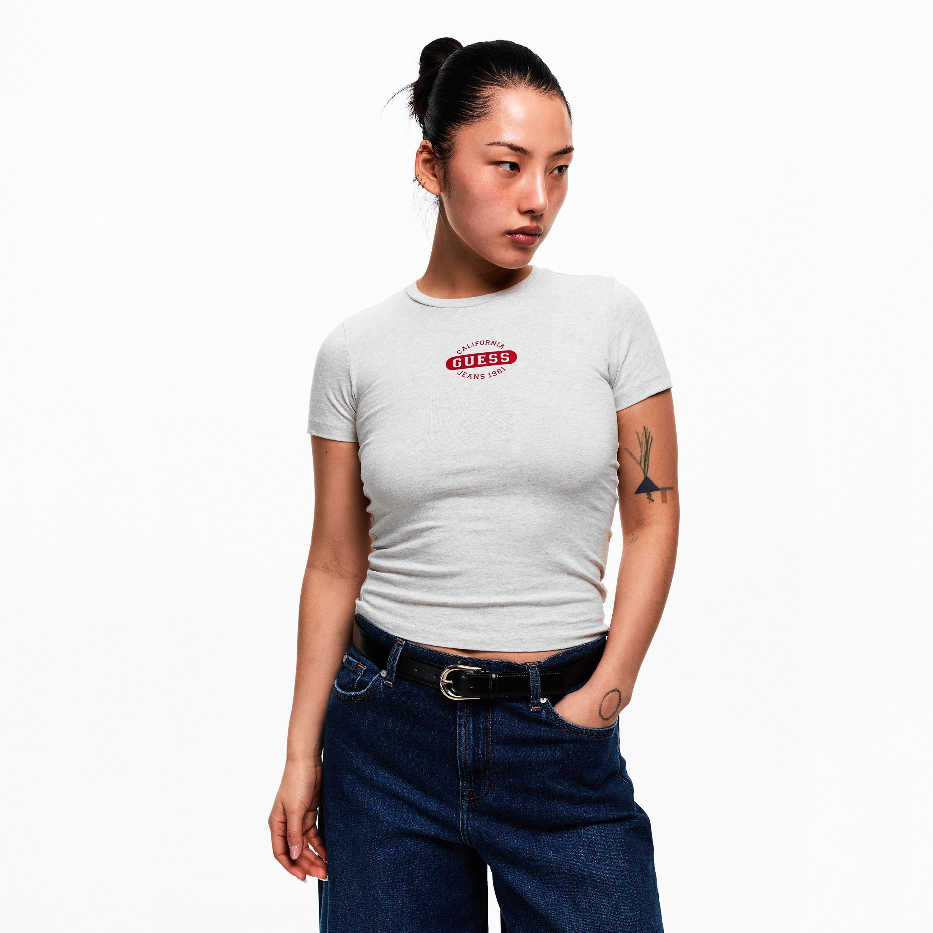 GJ Light Grey - Guess - Women's Stamp Baby Tee - 3