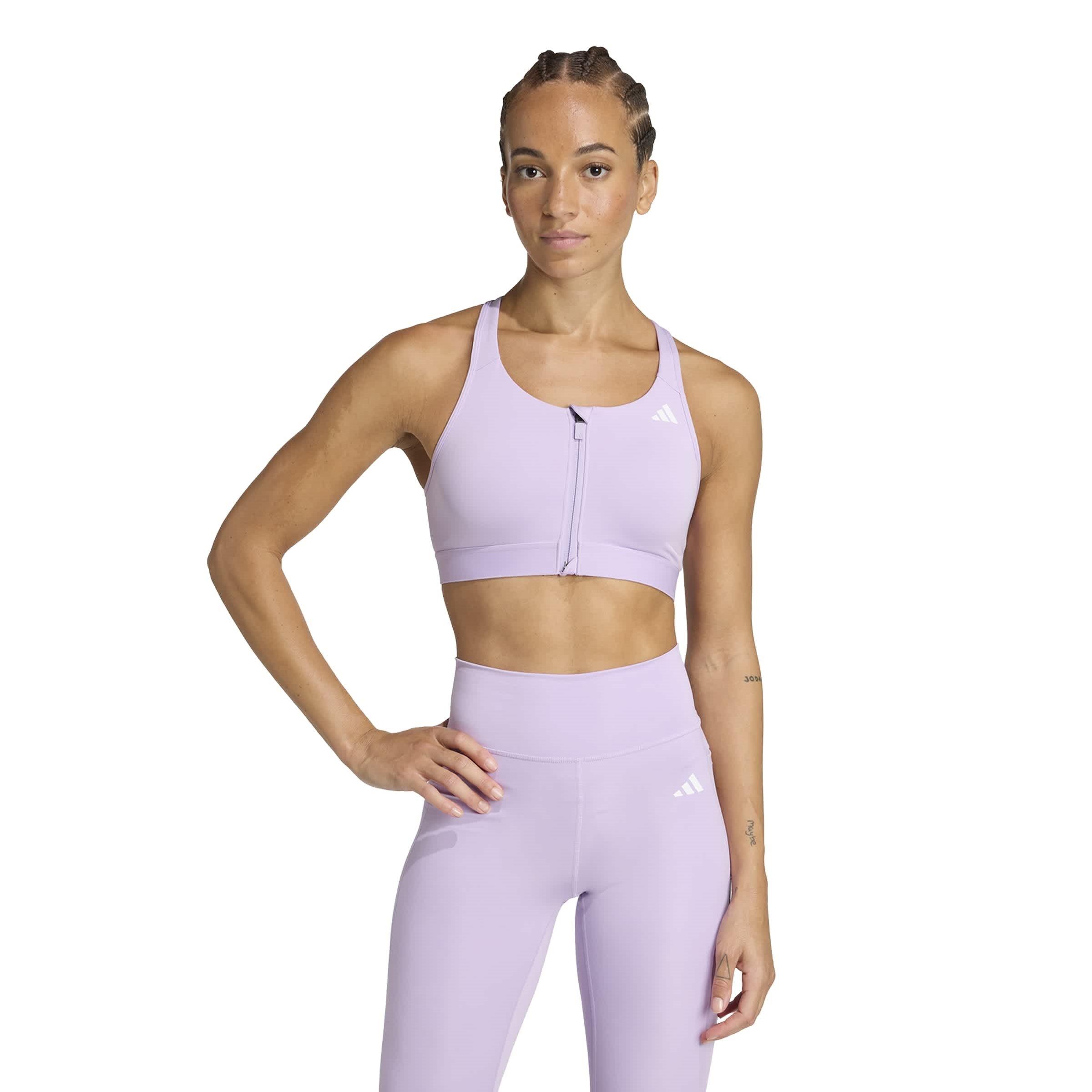 Pow Plum/White - adidas - adidas Powerreact Training Womens Medium-Support Zip Bra - 3