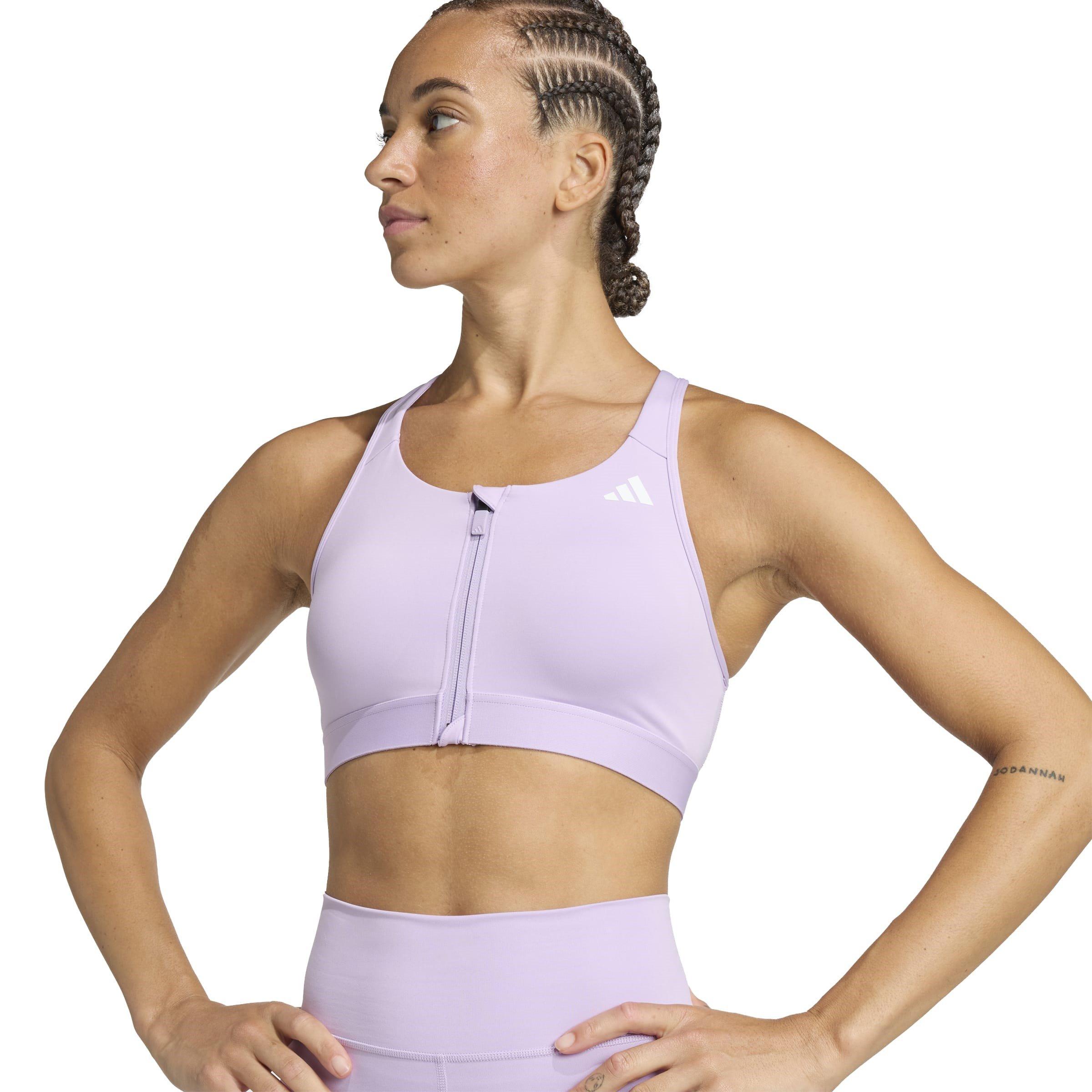 Pow Plum/White - adidas - adidas Powerreact Training Womens Medium-Support Zip Bra - 6