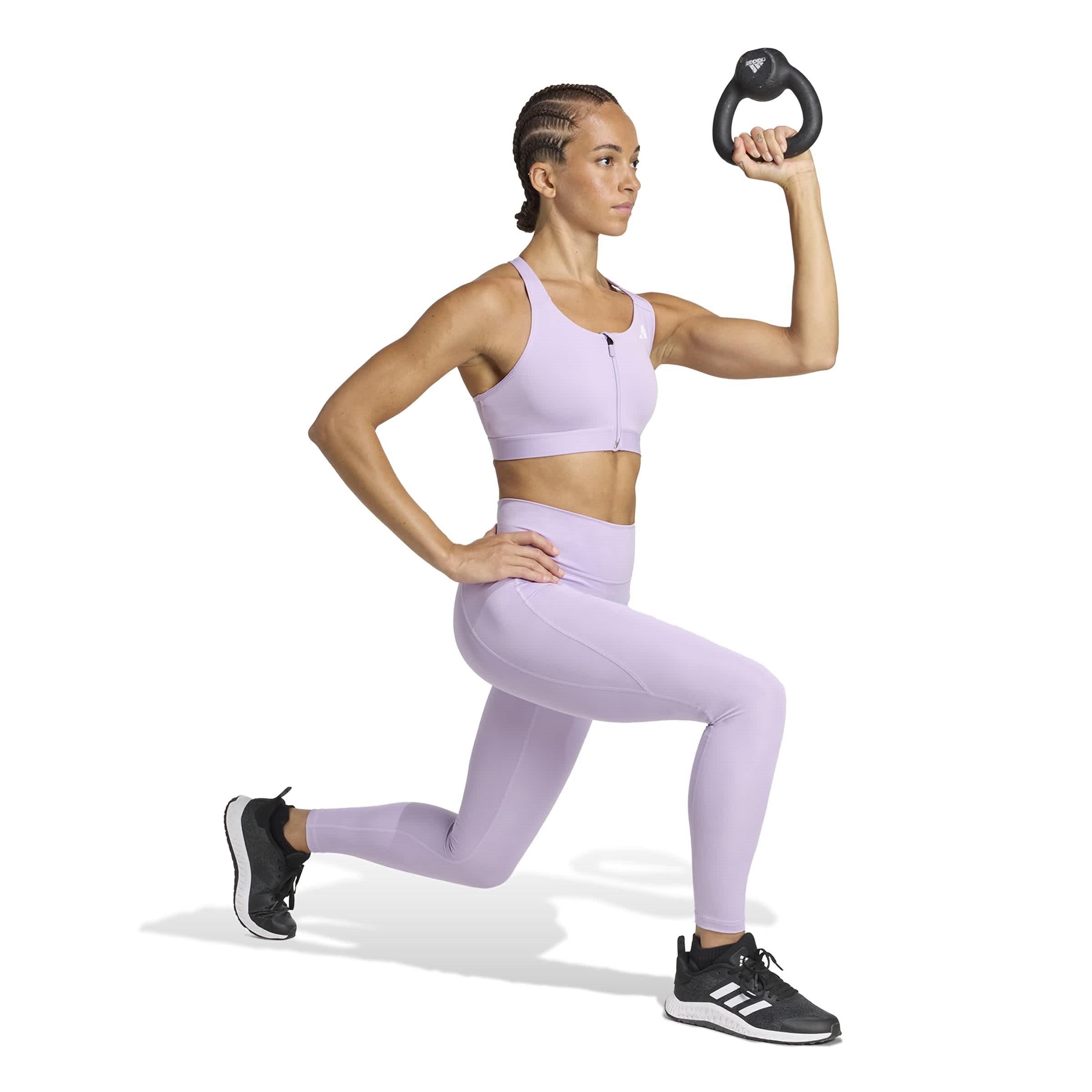 Pow Plum/White - adidas - adidas Powerreact Training Womens Medium-Support Zip Bra - 7