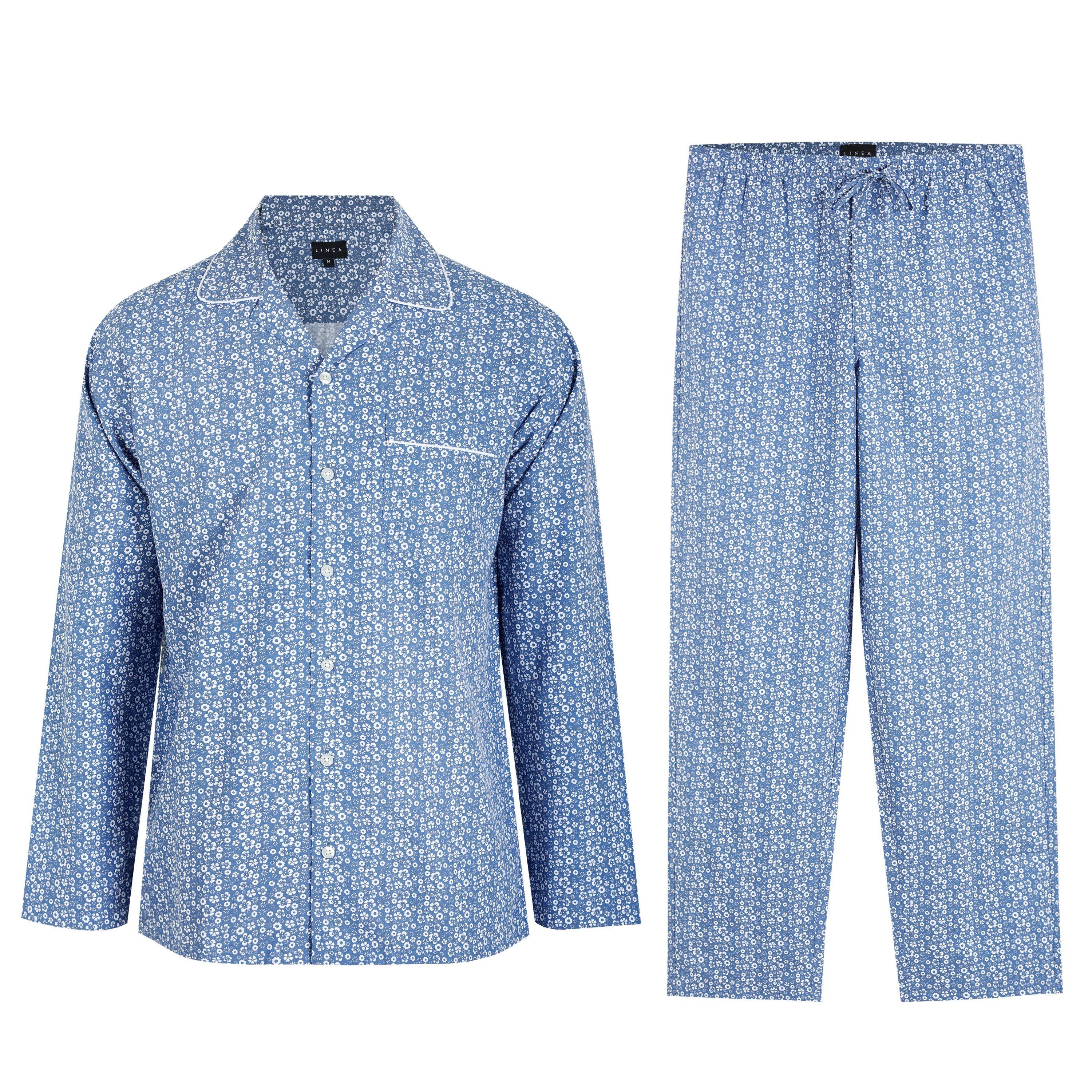 Blumenmuster in Blau - Linea - Men's Geo Long-Sleeve Pyjama Set - 1
