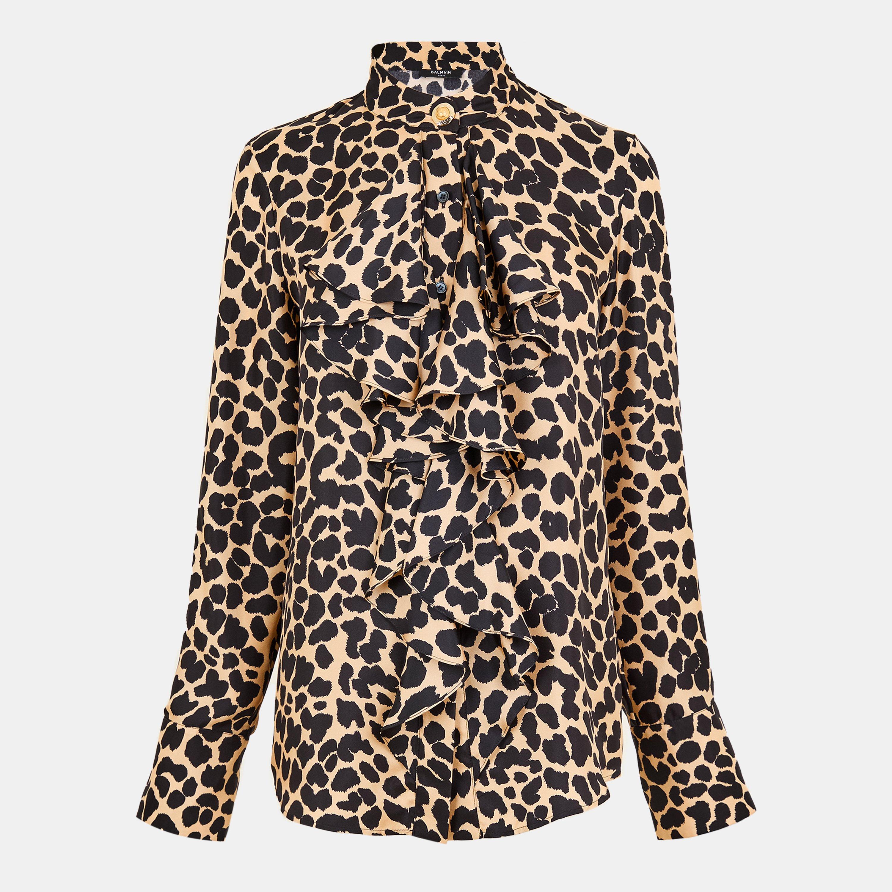 Beige/Noir - Balmain - Women's Long Sleeve Patterned Shirt - 1