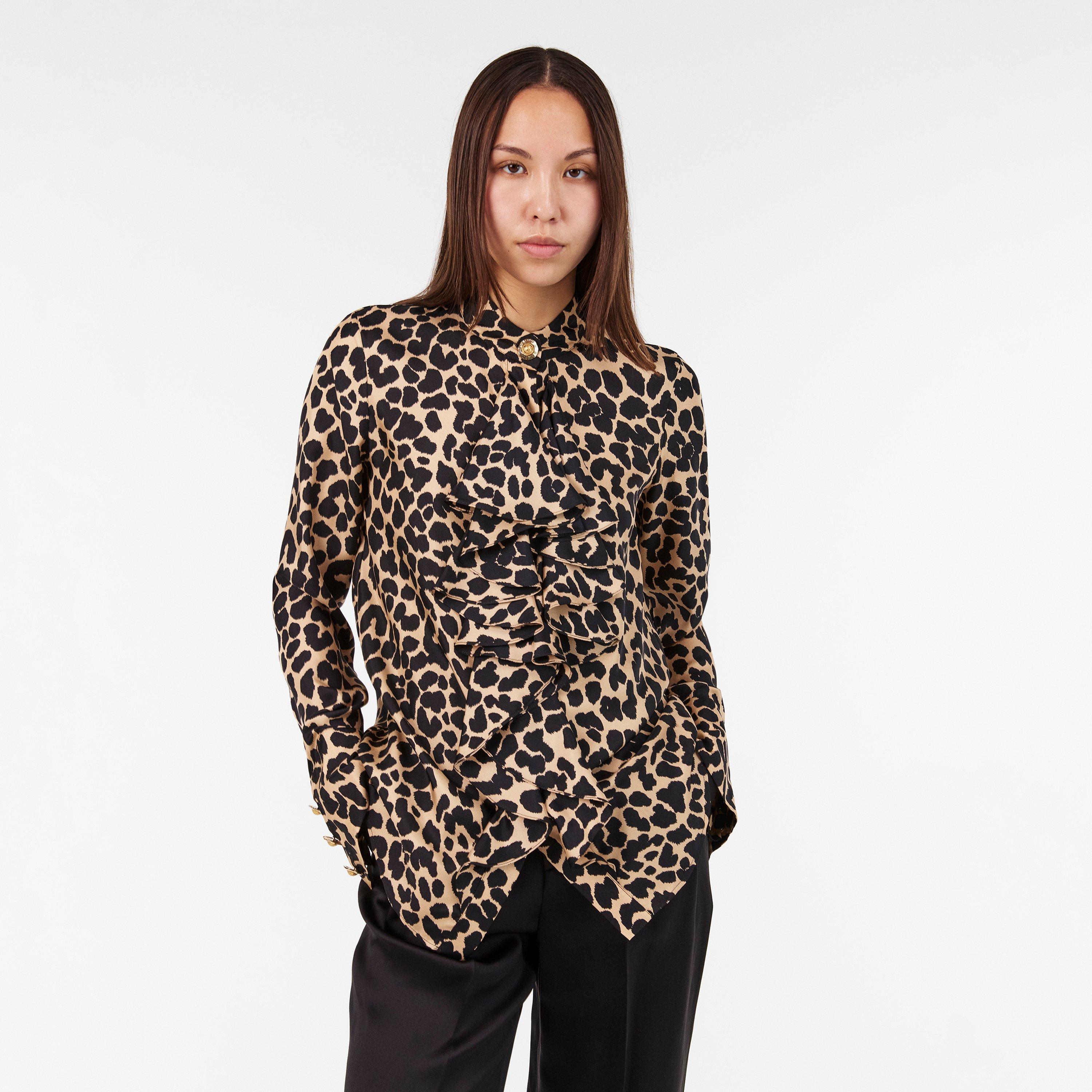Beige/Noir - Balmain - Women's Long Sleeve Patterned Shirt - 3