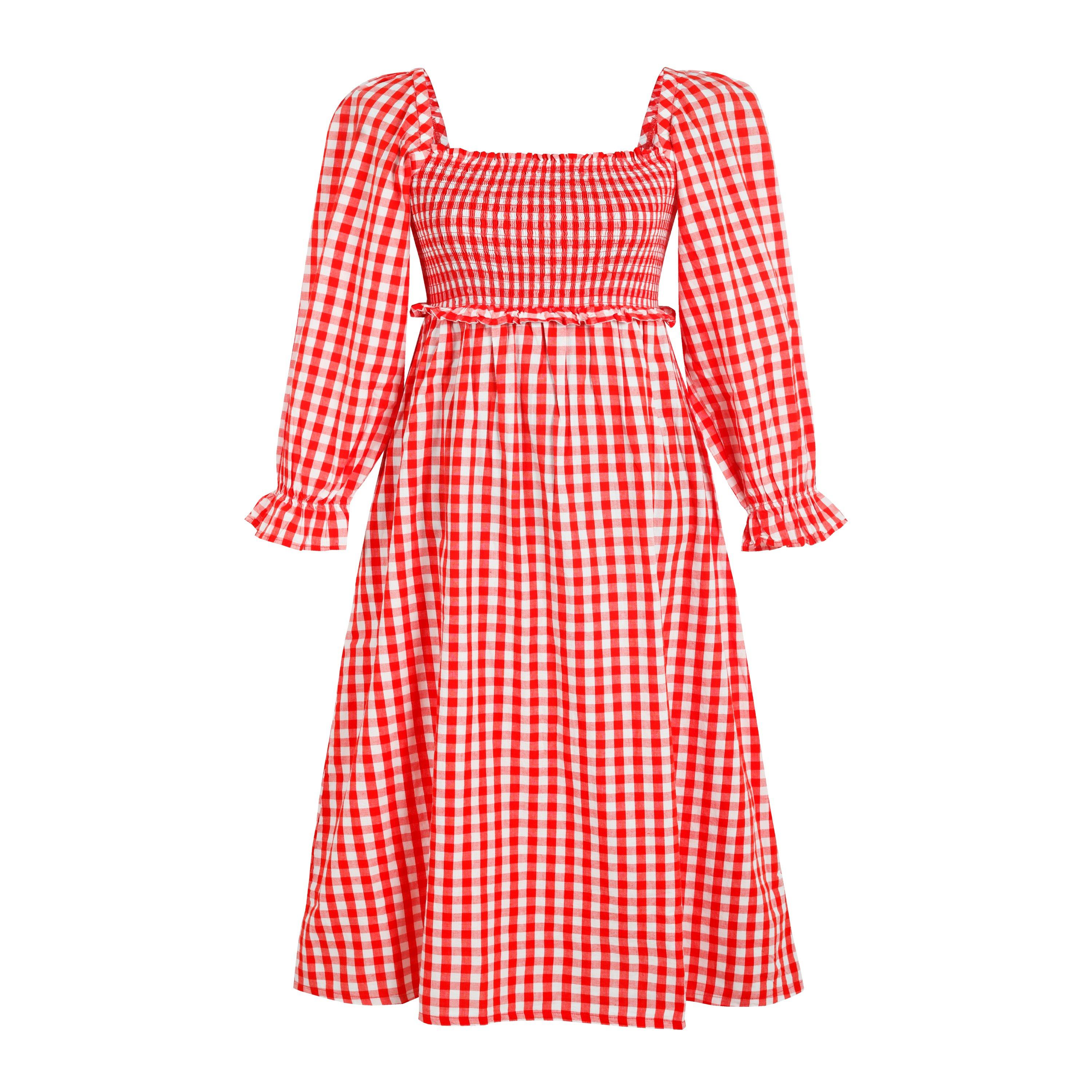 Red/White - Miso - Women's Check Milkmaid Dress - 1