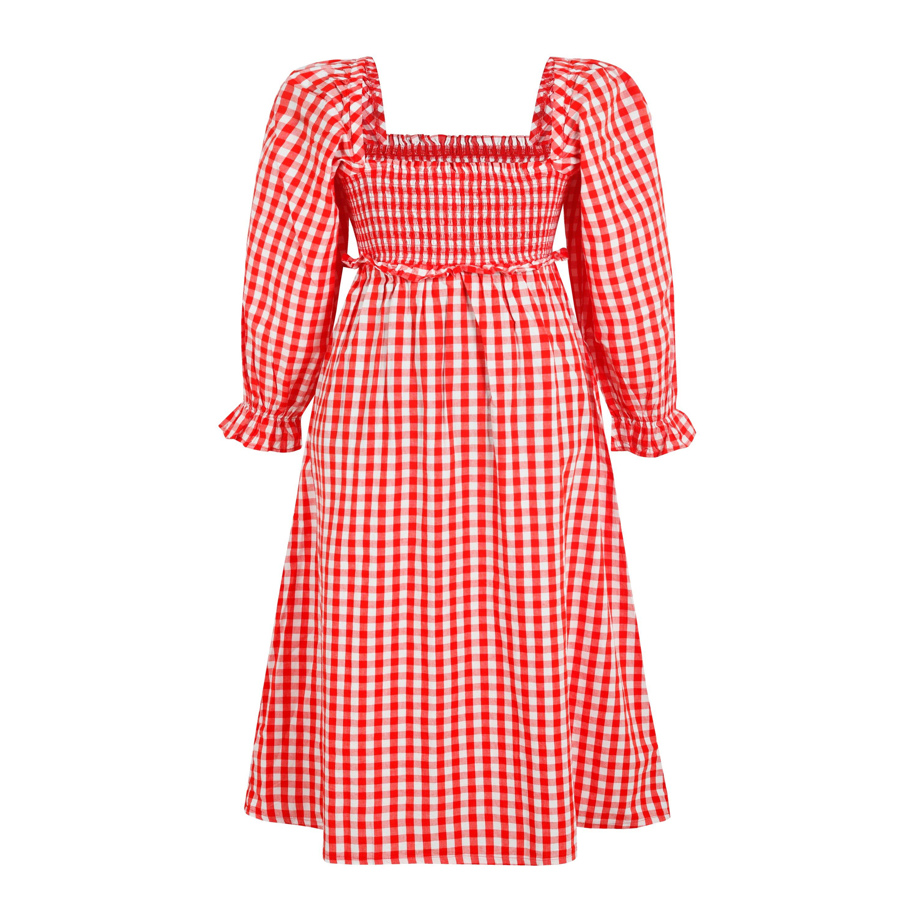 Red/White - Miso - Check Milkmaid Dress - 2