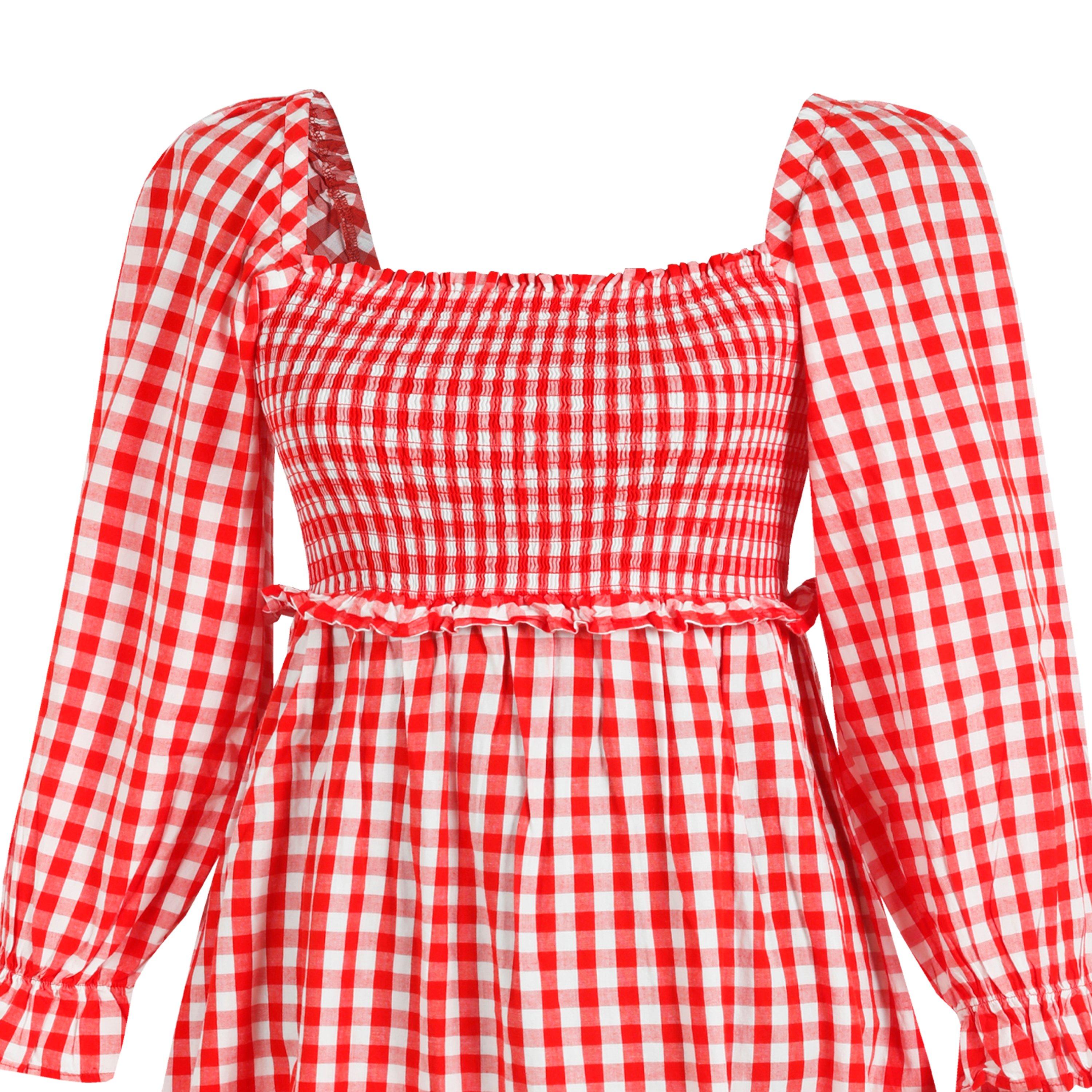 Red/White - Miso - Check Milkmaid Dress - 4