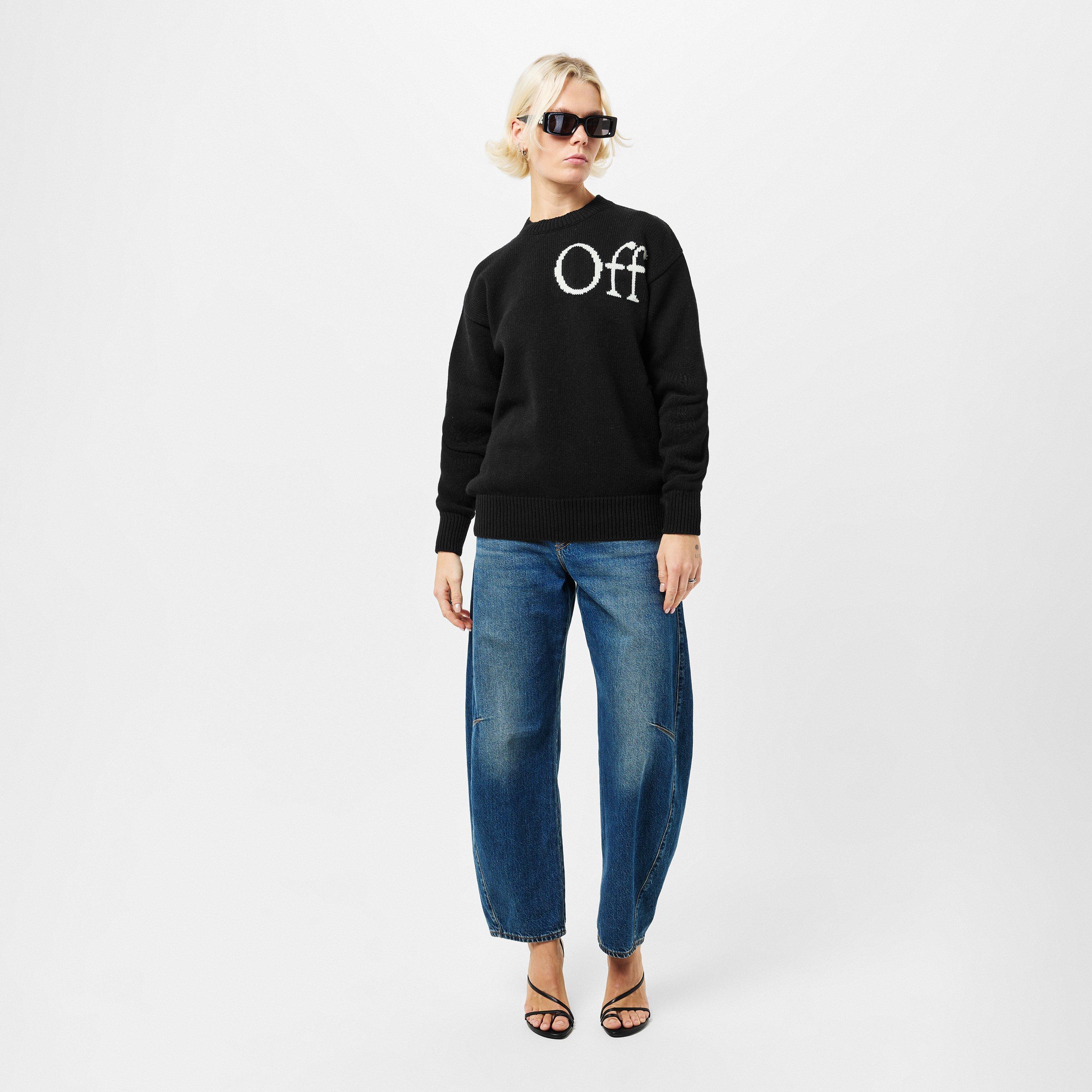 Black - Off White - Women's Logo Crew Neck Jumper - 6
