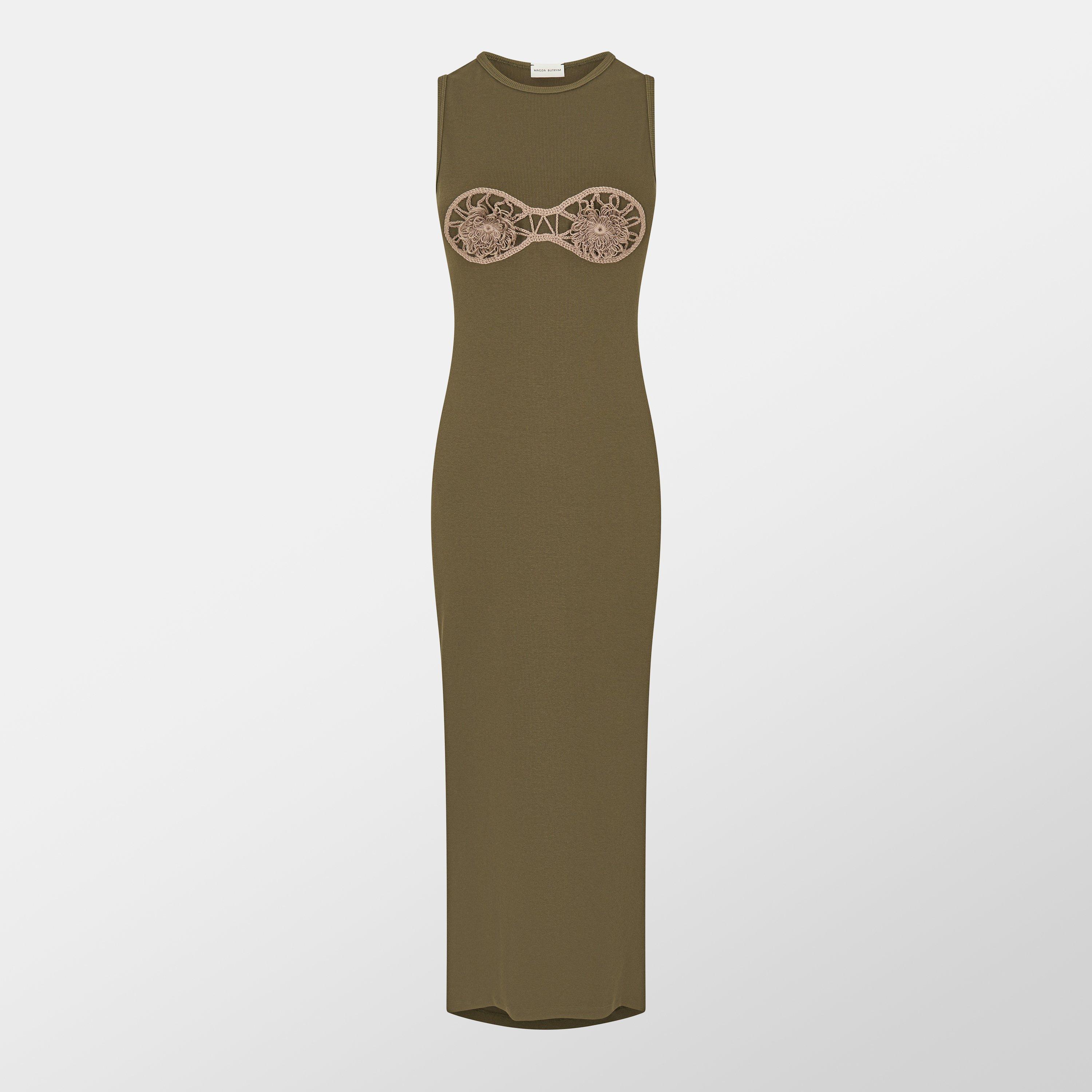 Khaki - Magda Butrym - Women's Crochet Cotton Tank Maxi Dress - 1