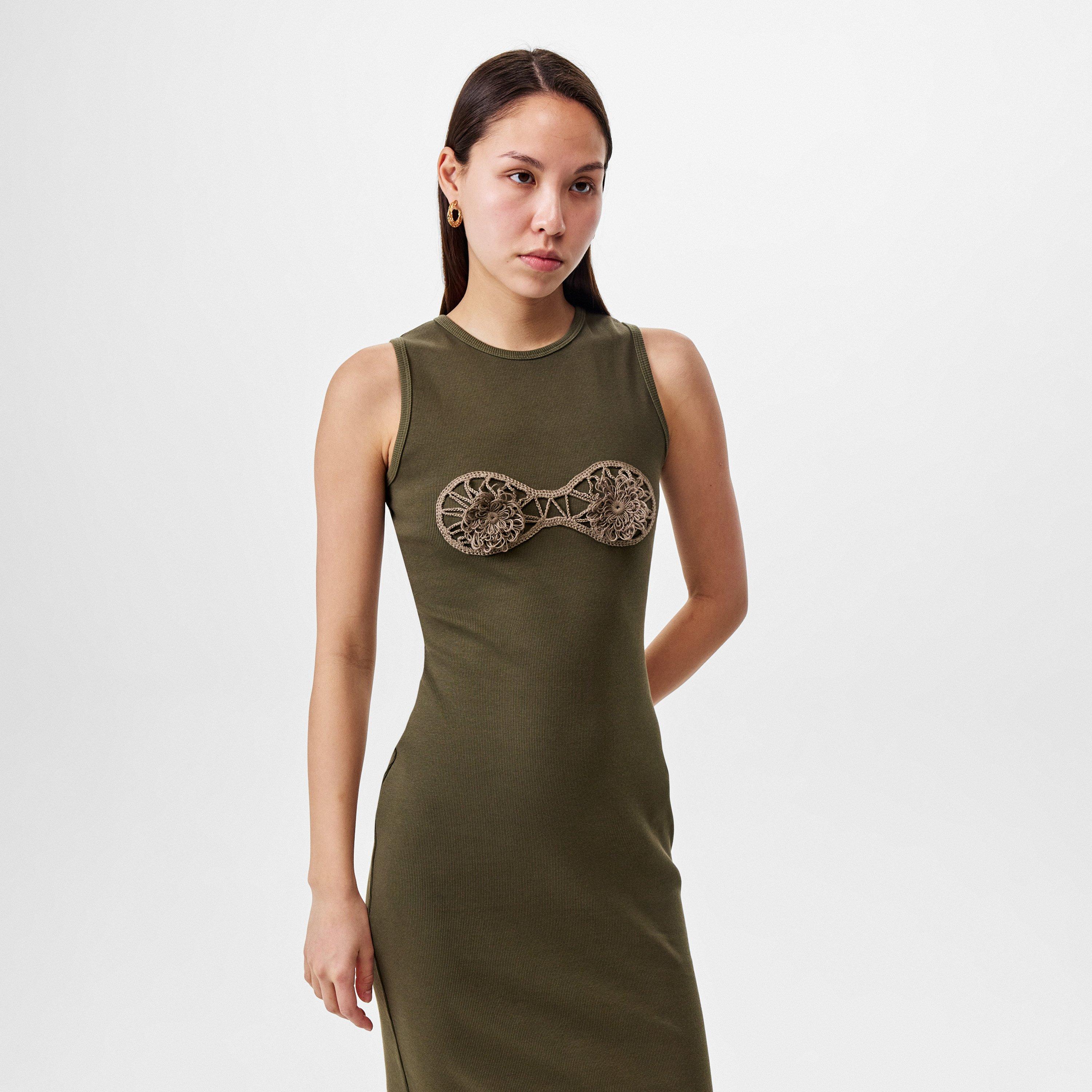 Khaki - Magda Butrym - Women's Crochet Cotton Tank Maxi Dress - 3