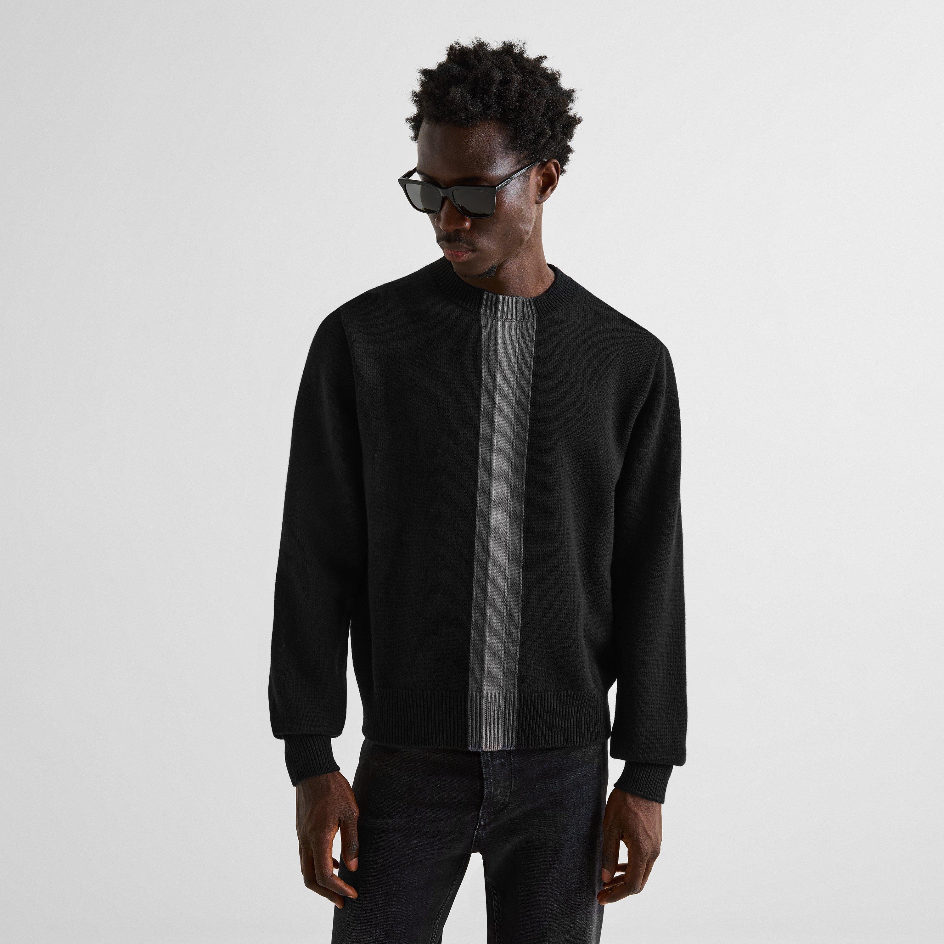 Black/Grey - Gucci - Men's Tonal Web Wool Crew-Neck Jumper - 3