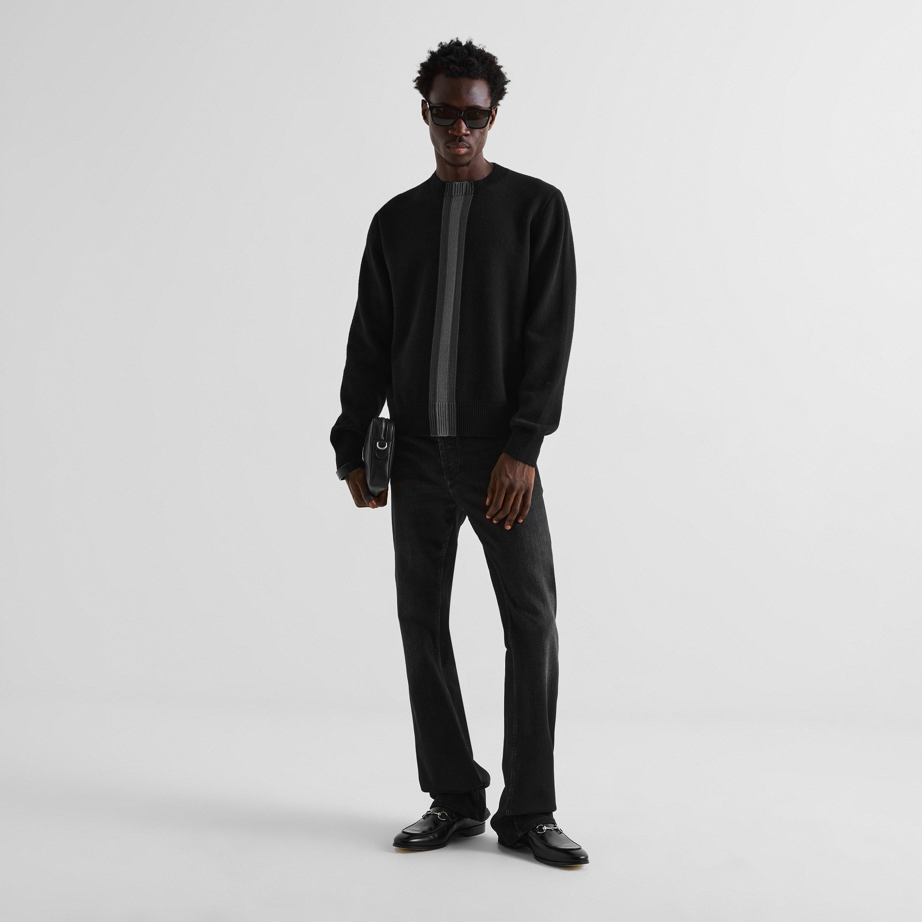 Black/Grey - Gucci - Men's Tonal Web Wool Crew-Neck Jumper - 6