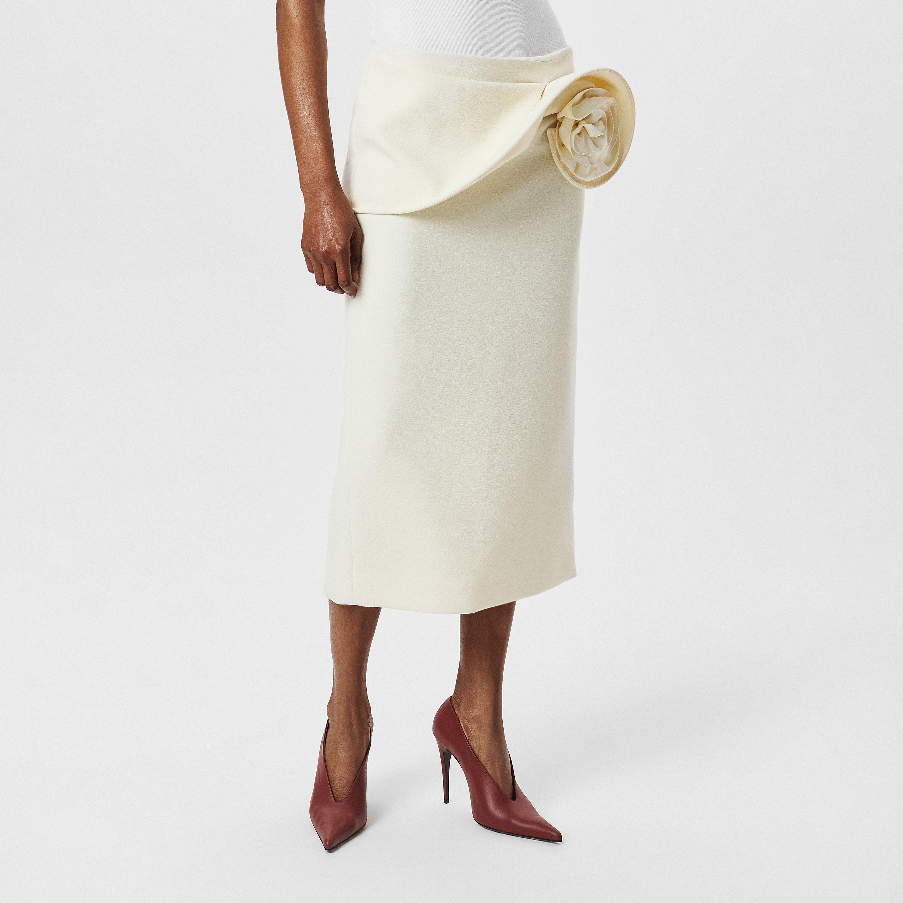 Cream - Magda Butrym - Floral Applique Midi Skirt - 3