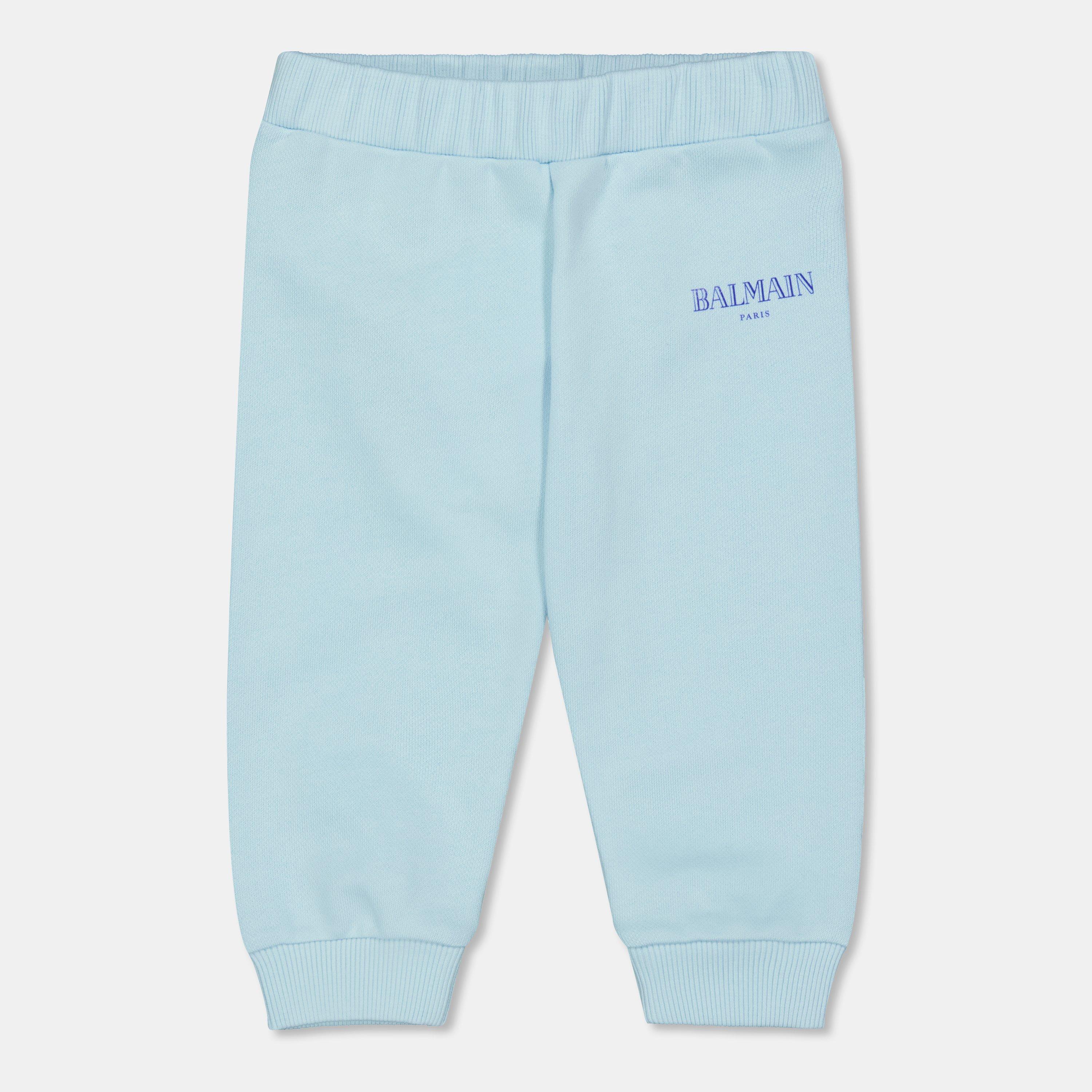 Blue 60RBL - Balmain - Kids' Logo Closed Hem Fleece Joggers - 1