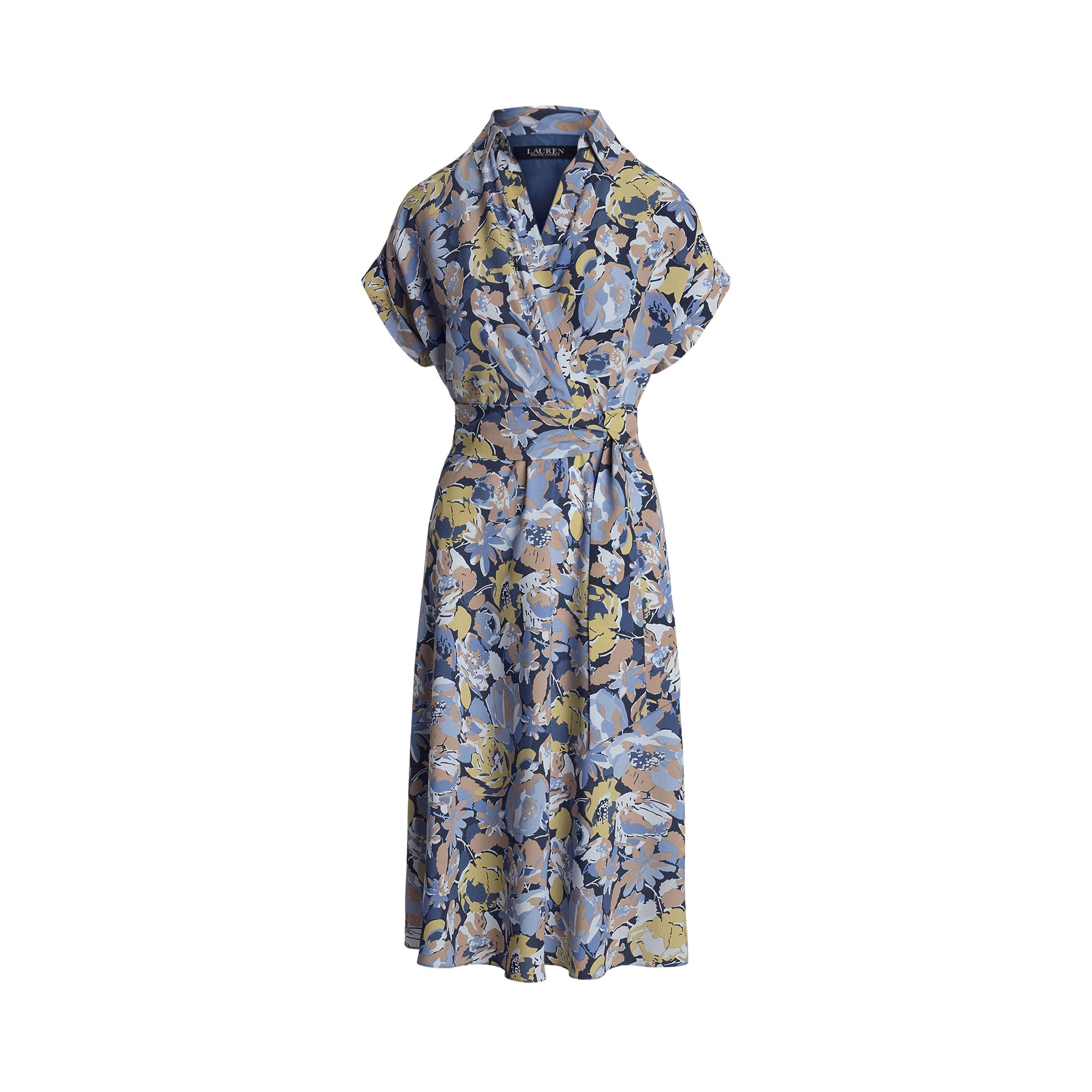 Lauren By Ralph Lauren Women's Blue  Floral Belted Crepe Dress - 8 (XS)