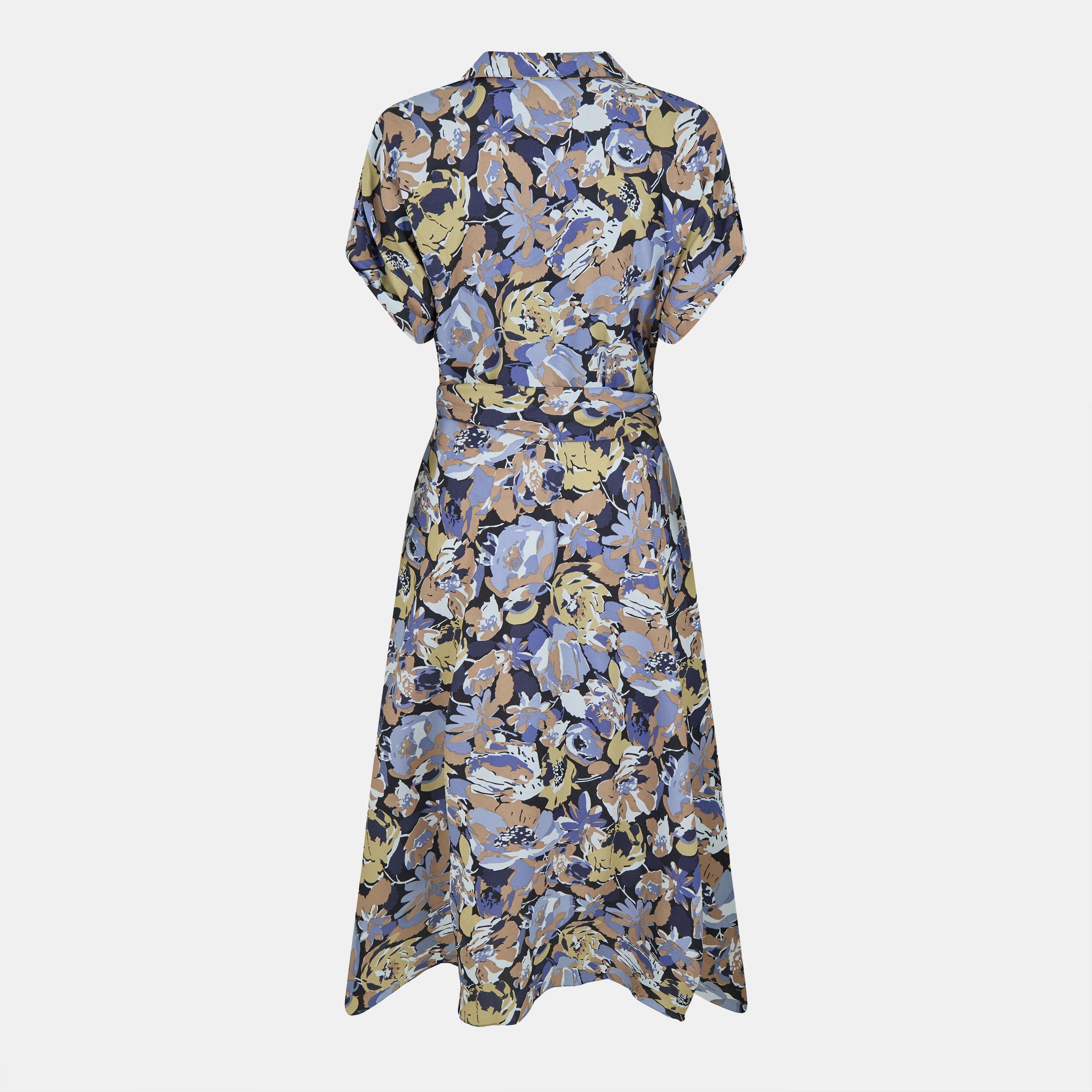 Blue Multi - Lauren by Ralph Lauren - Floral Belted Crepe Dress - 2