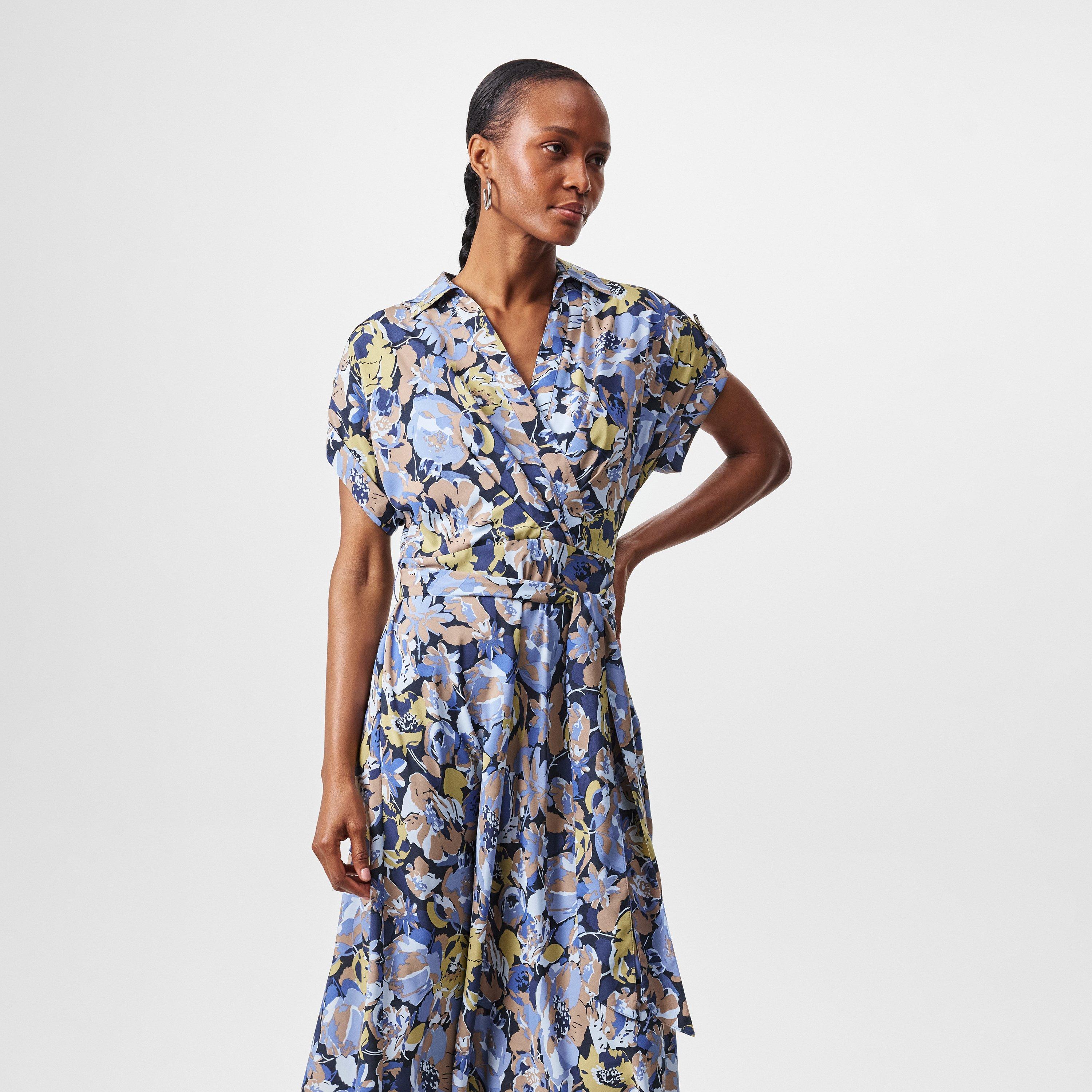 Blue Multi - Lauren by Ralph Lauren - Floral Belted Crepe Dress - 3