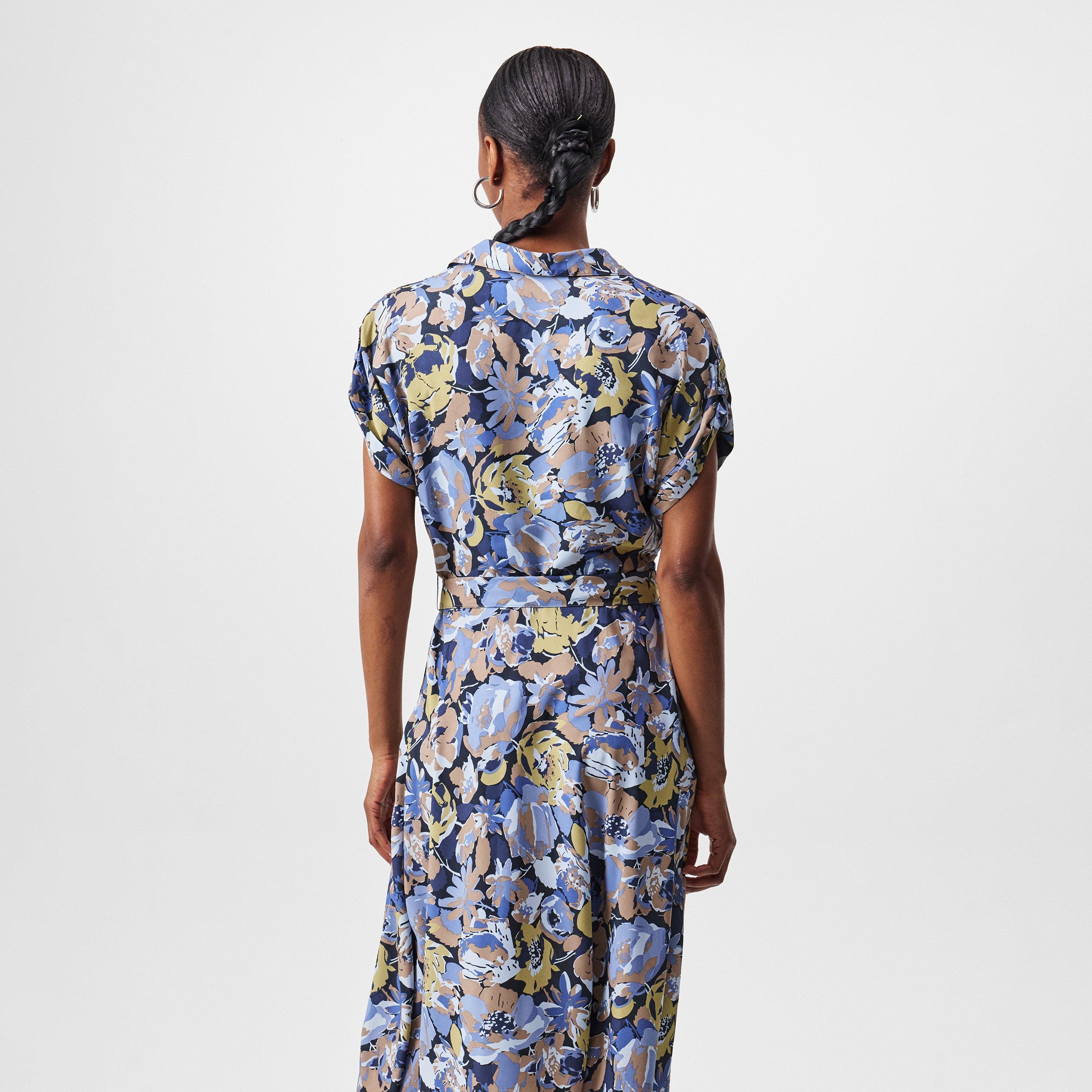 Blue Multi - Lauren by Ralph Lauren - Floral Belted Crepe Dress - 4