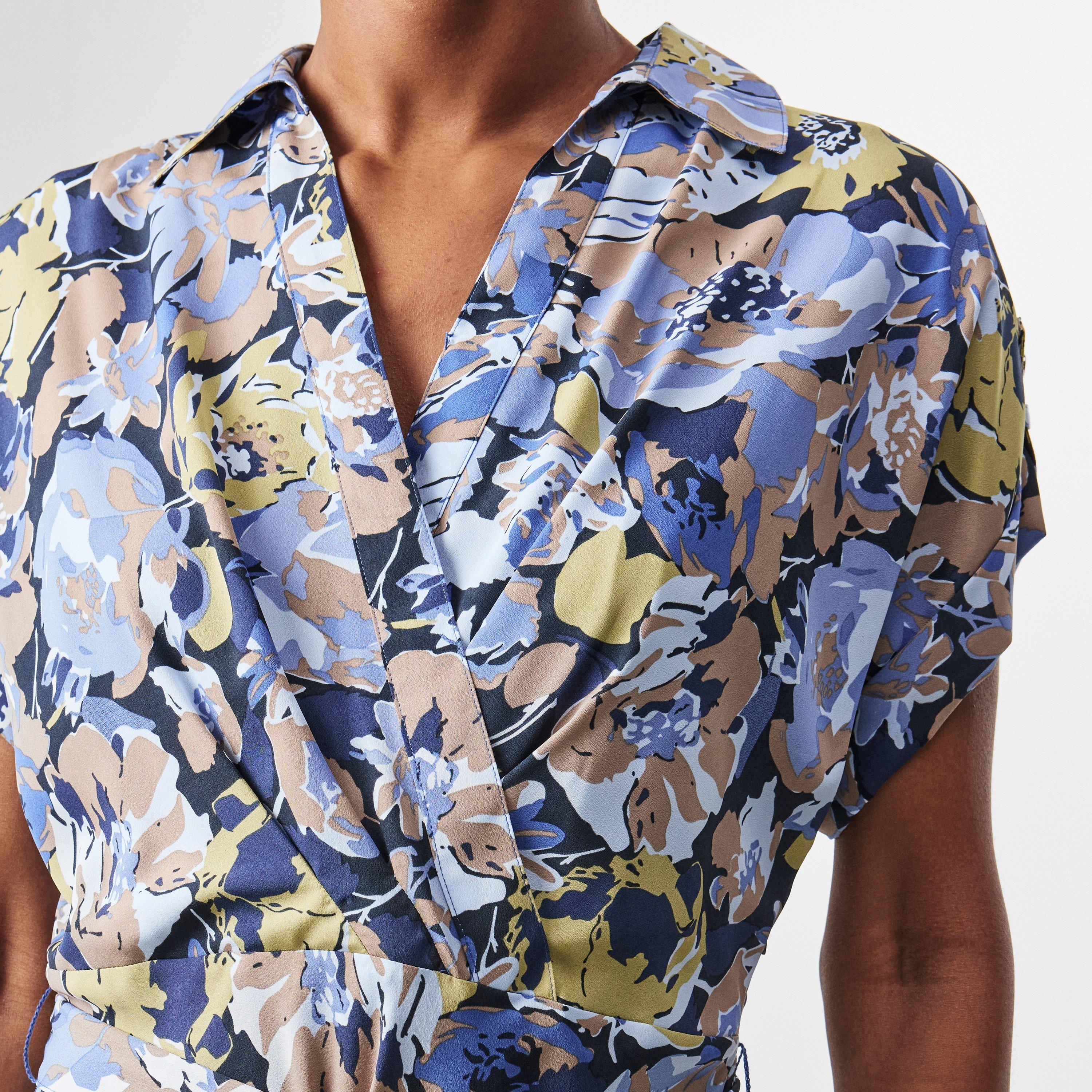 Blue Multi - Lauren by Ralph Lauren - Floral Belted Crepe Dress - 5