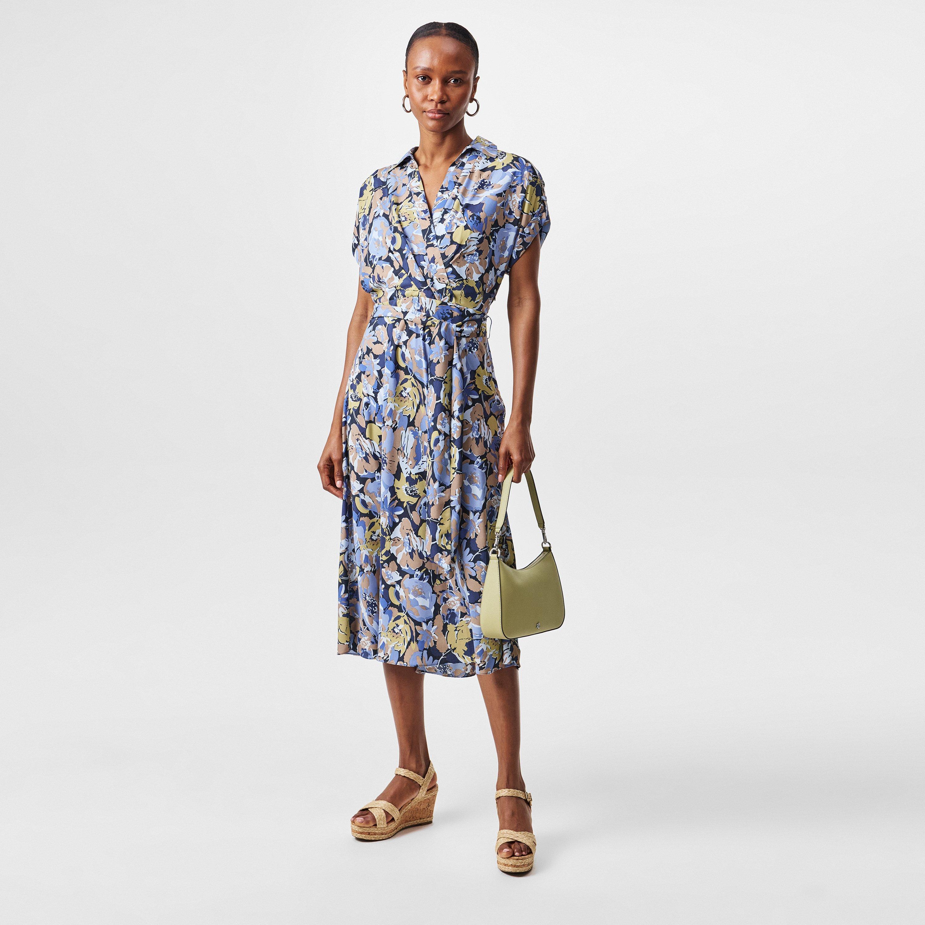 Blue Multi - Lauren by Ralph Lauren - Floral Belted Crepe Dress - 6