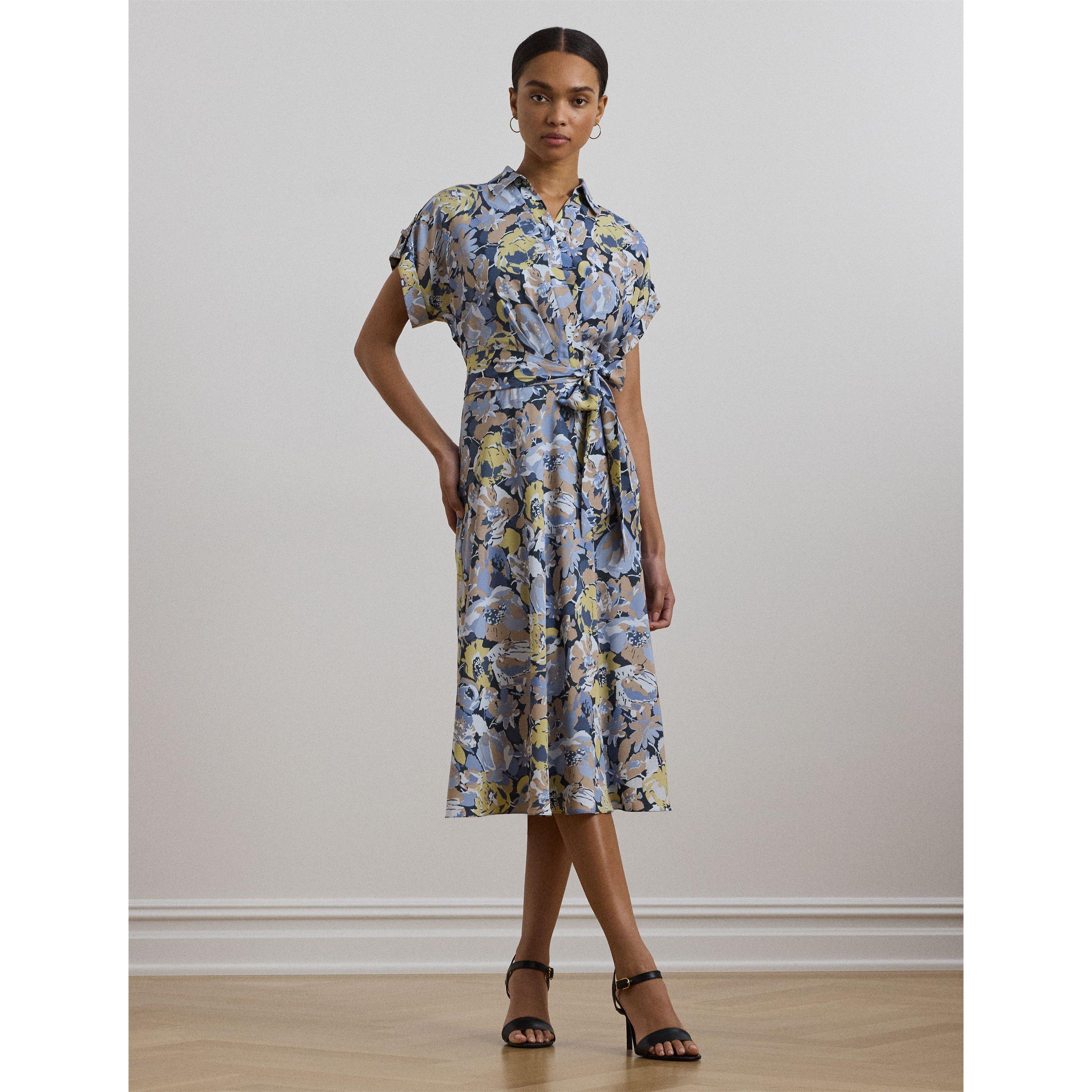 ralph lauren floral crepe midi dress Lauren Ralph Lauren Crepe de Chine Spread Collar Short Sleeve Belted Floral Midi Dress at Hamilton Place in Chattanooga, TN