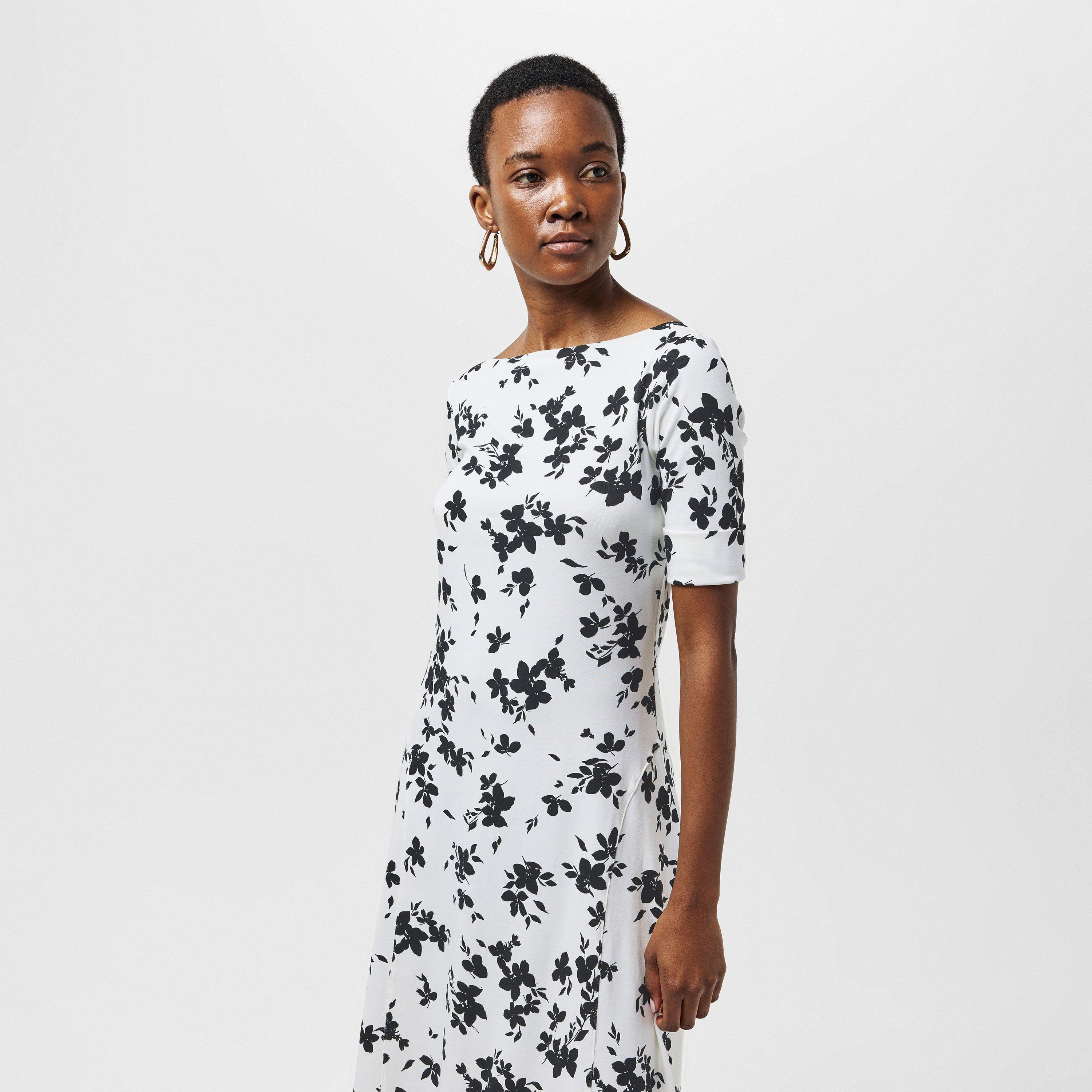 Cream/Black - Lauren by Ralph Lauren - Women's Real Leather Munzie T-Shirt Dress - 3