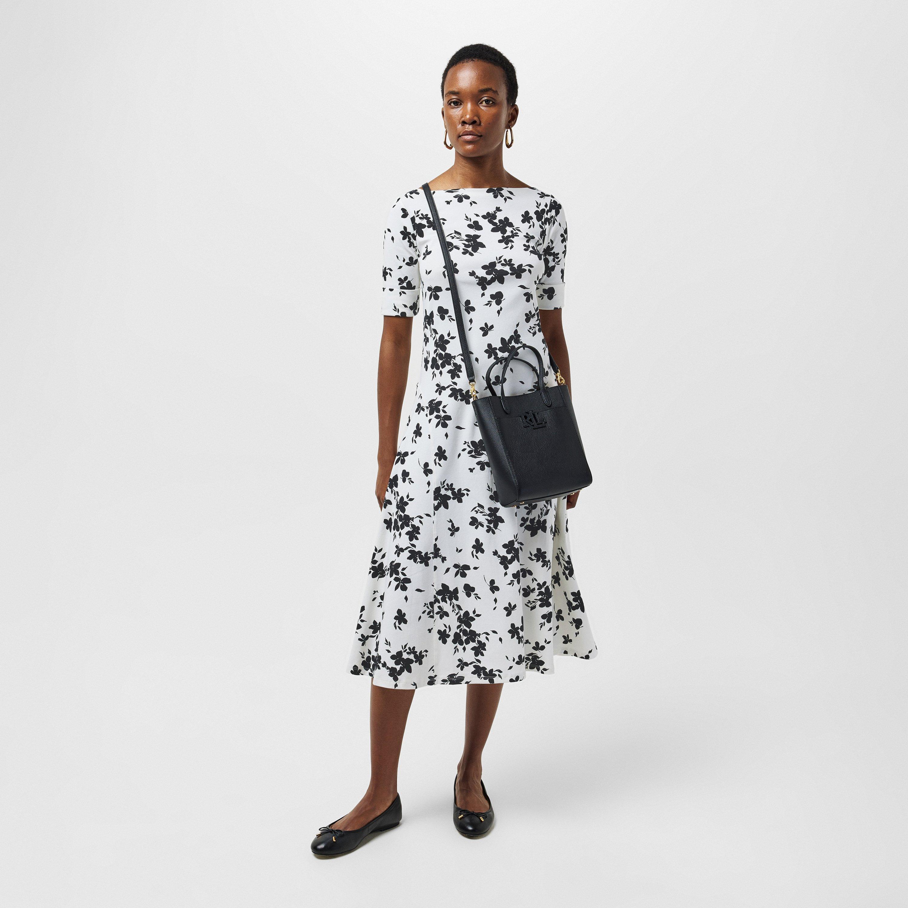 Cream/Black - Lauren by Ralph Lauren - Women's Real Leather Munzie T-Shirt Dress - 6