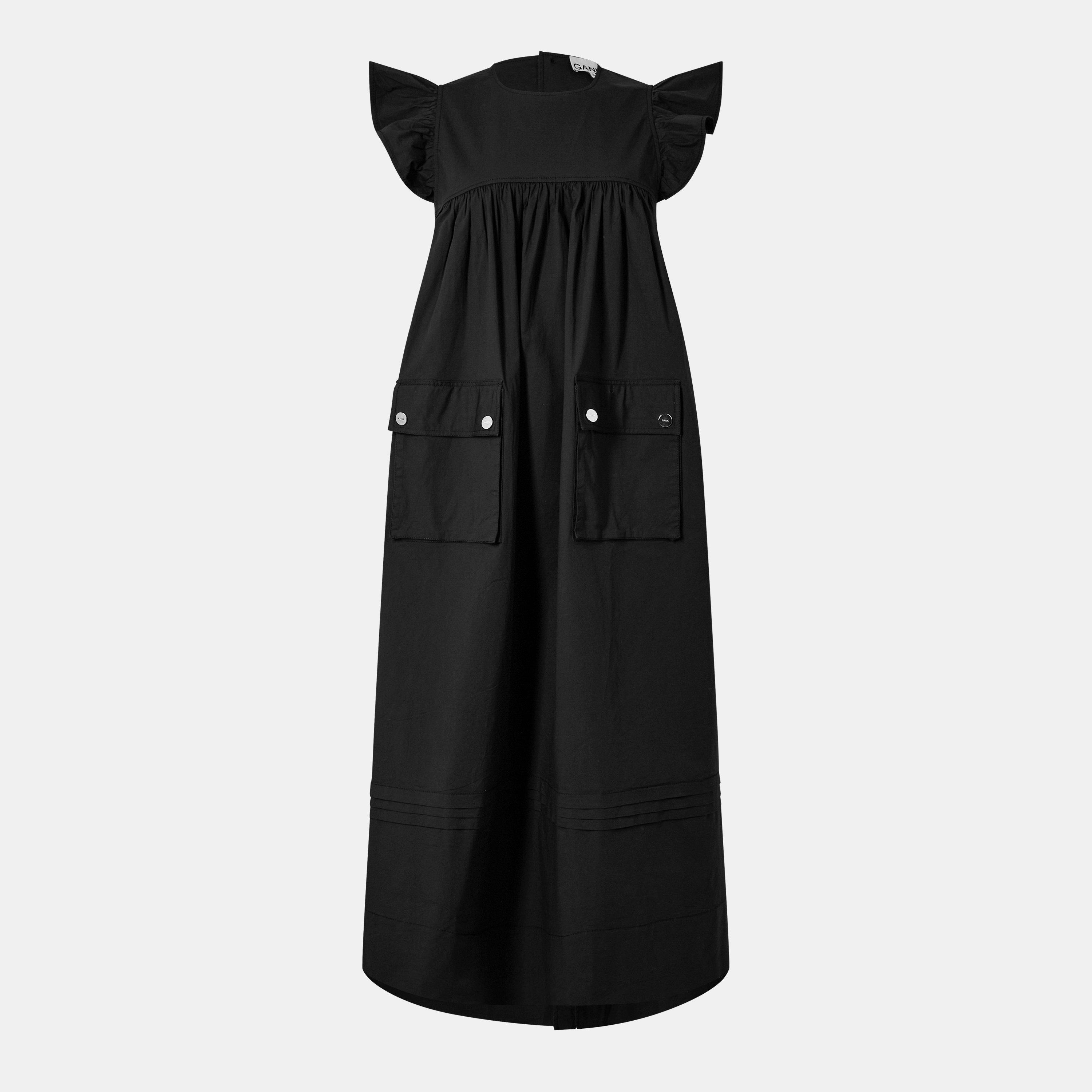 Ganni Women's Frill Textured Lightweight Smock Dress - Black - Size 12 (38)