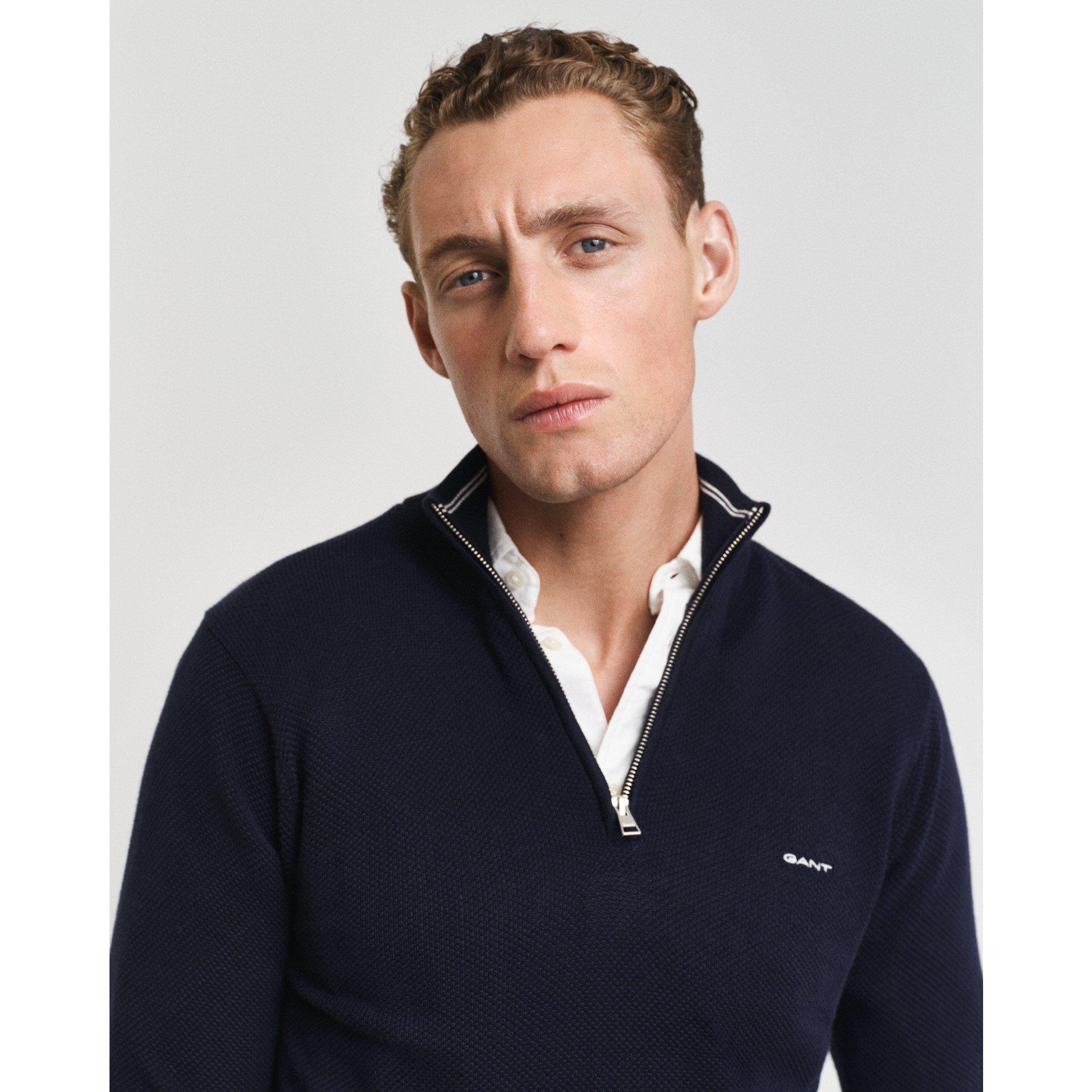 Bleu soirée - Gant - Men's Pique Crew Neck Zip Jumper - 3