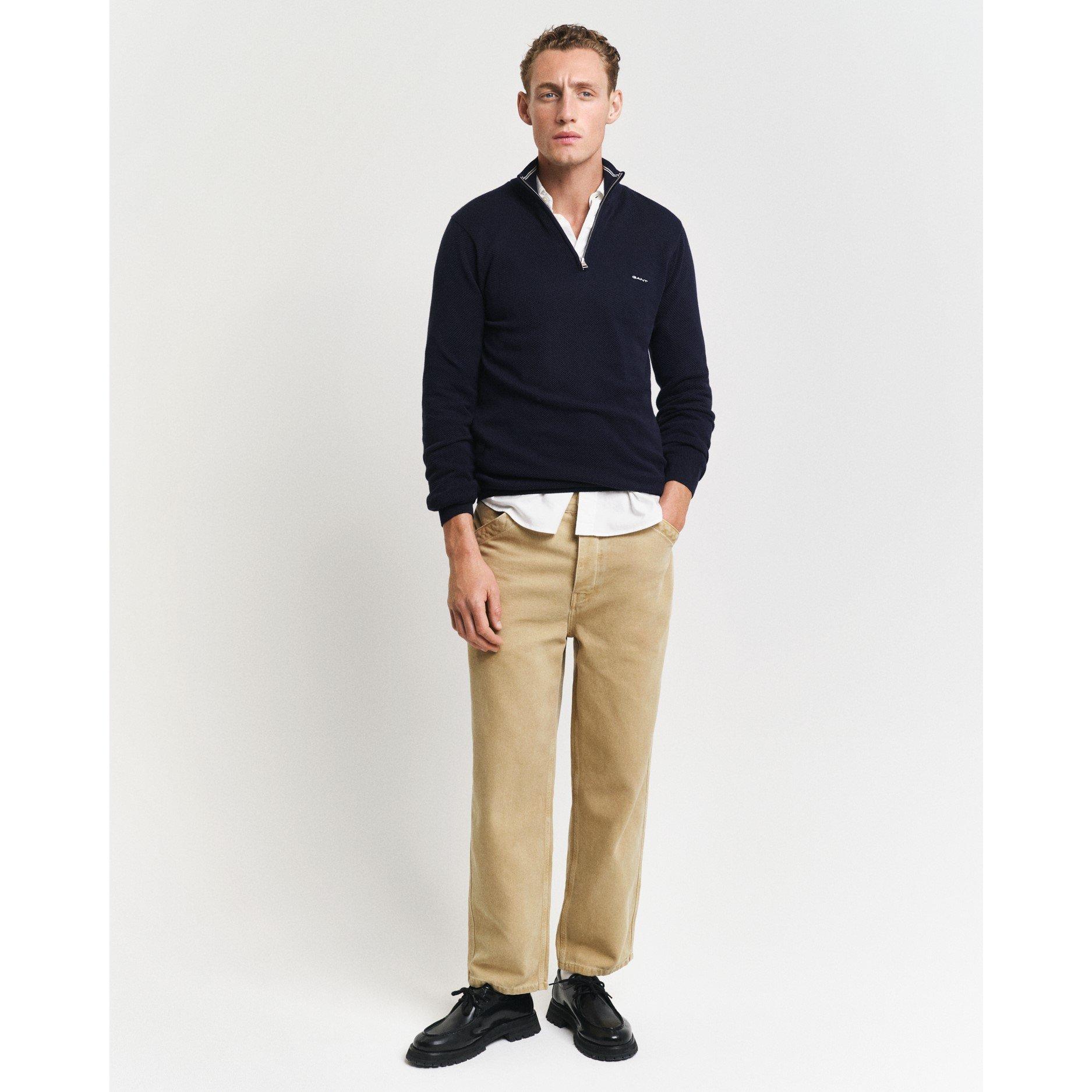 Bleu soirée - Gant - Men's Pique Crew Neck Zip Jumper - 4