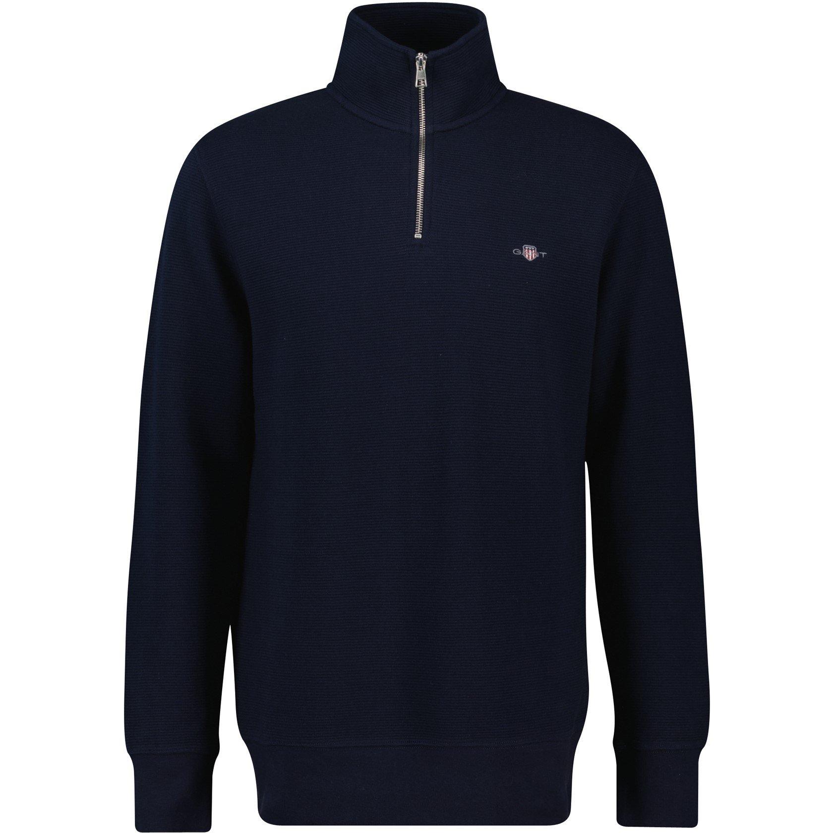 Gant Textured Half Zip Sweatshirt - Evening Blue - L