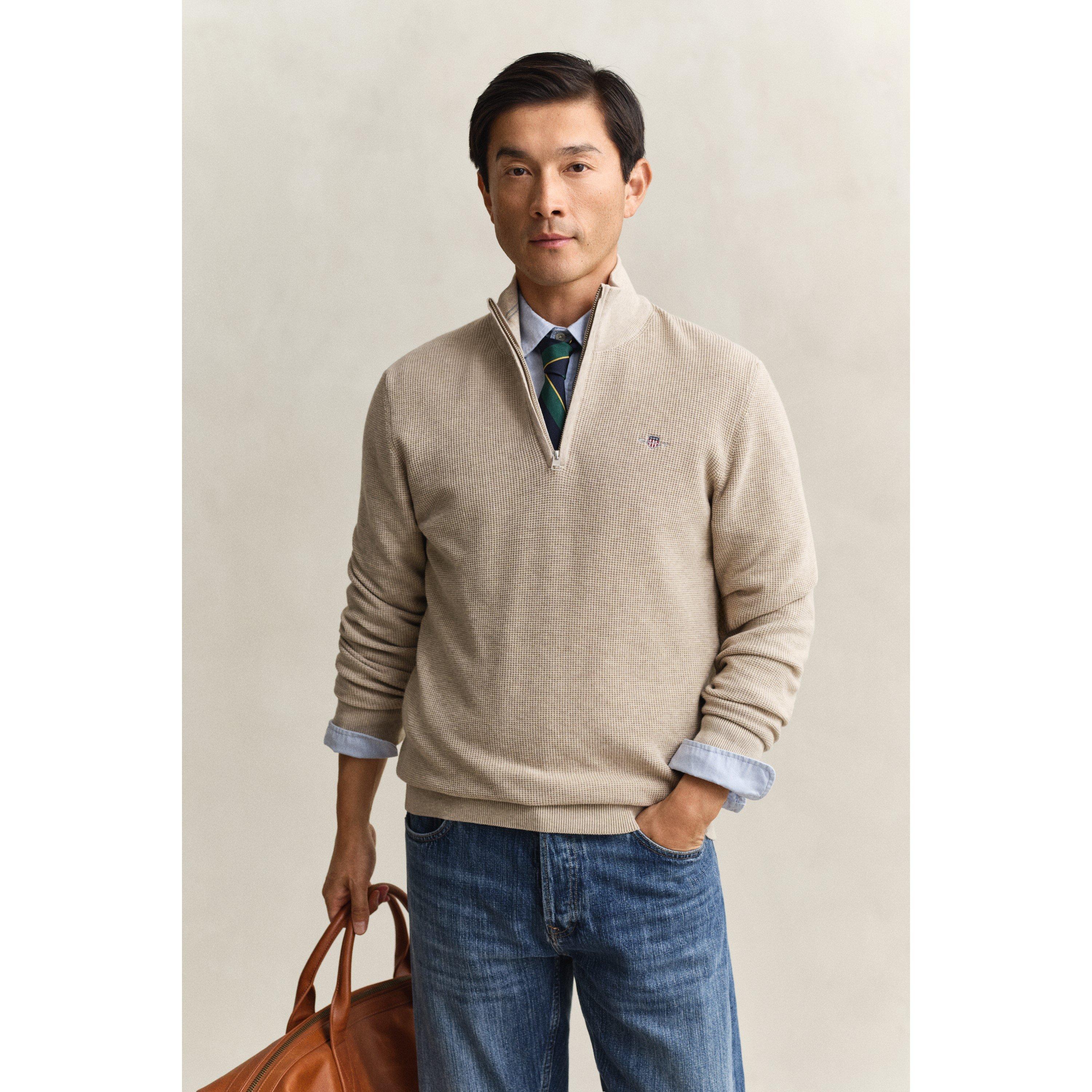Oat Melange 198 - Gant - Gant Textrd Half Zip Sn62 - 1