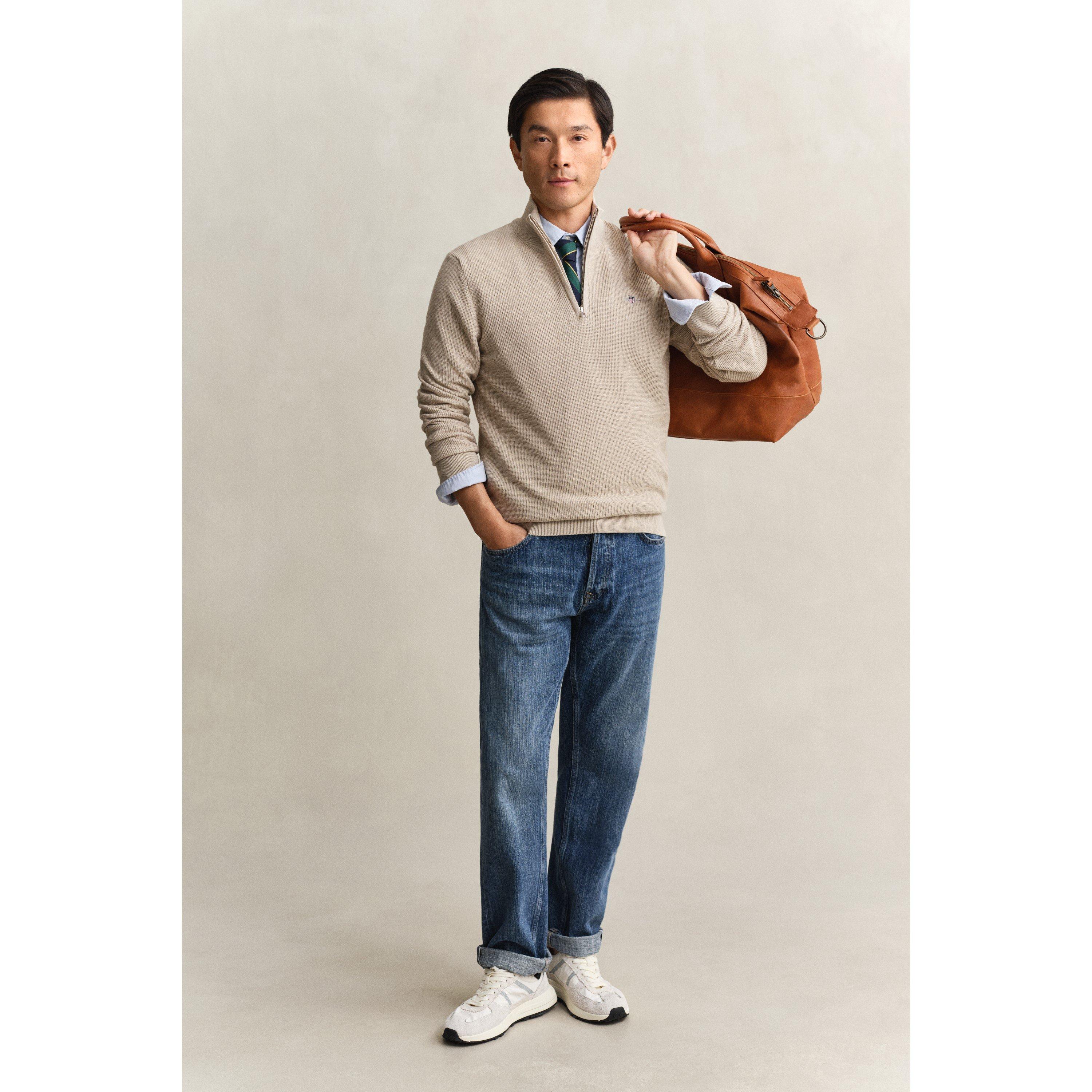 Oat Melange 198 - Gant - Gant Textrd Half Zip Sn62 - 3
