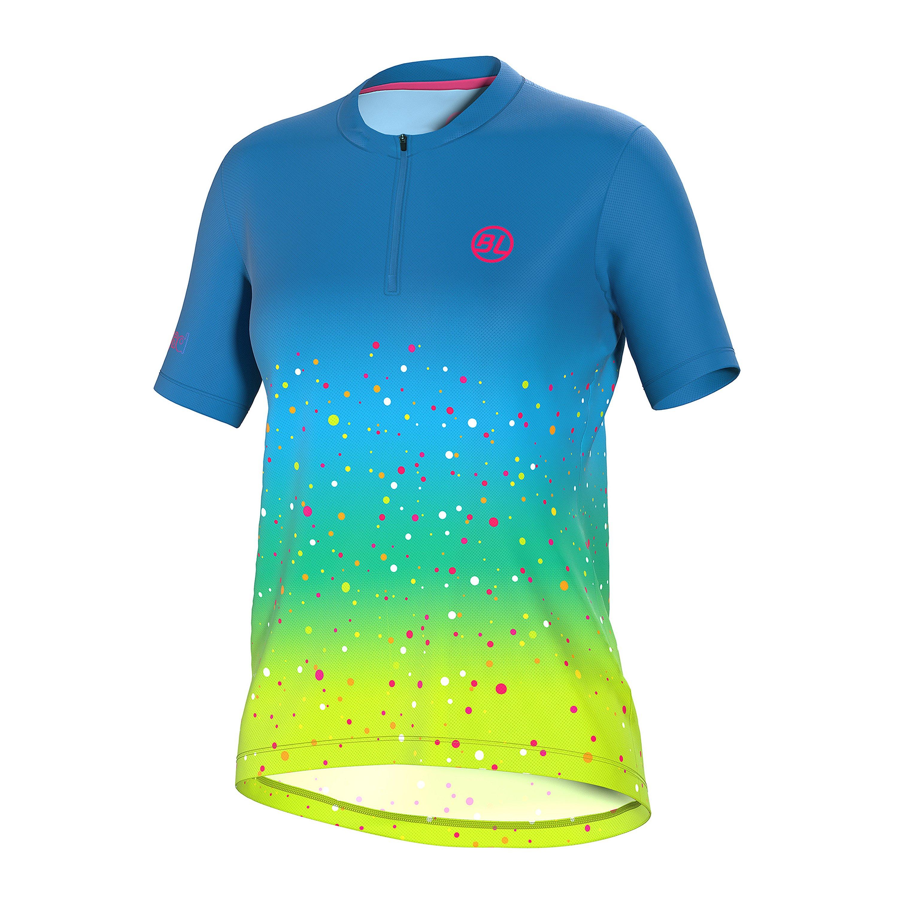 Bicycle Line Women's Marostica Half Zip Upf 30+ Short Sleeve Cycling Jersey - Blue/Green - 16 (XL)